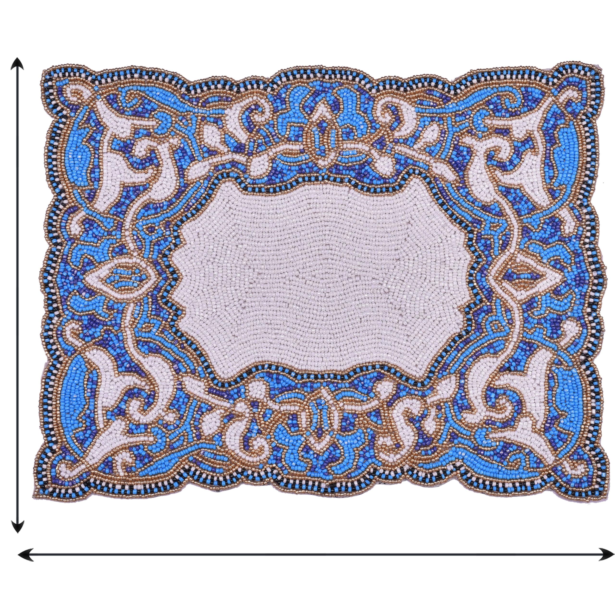 Azure Glow – Beaded Placemats in Blue White, Artistic Heat-Resistant Dining Table Décor 12*16 inch