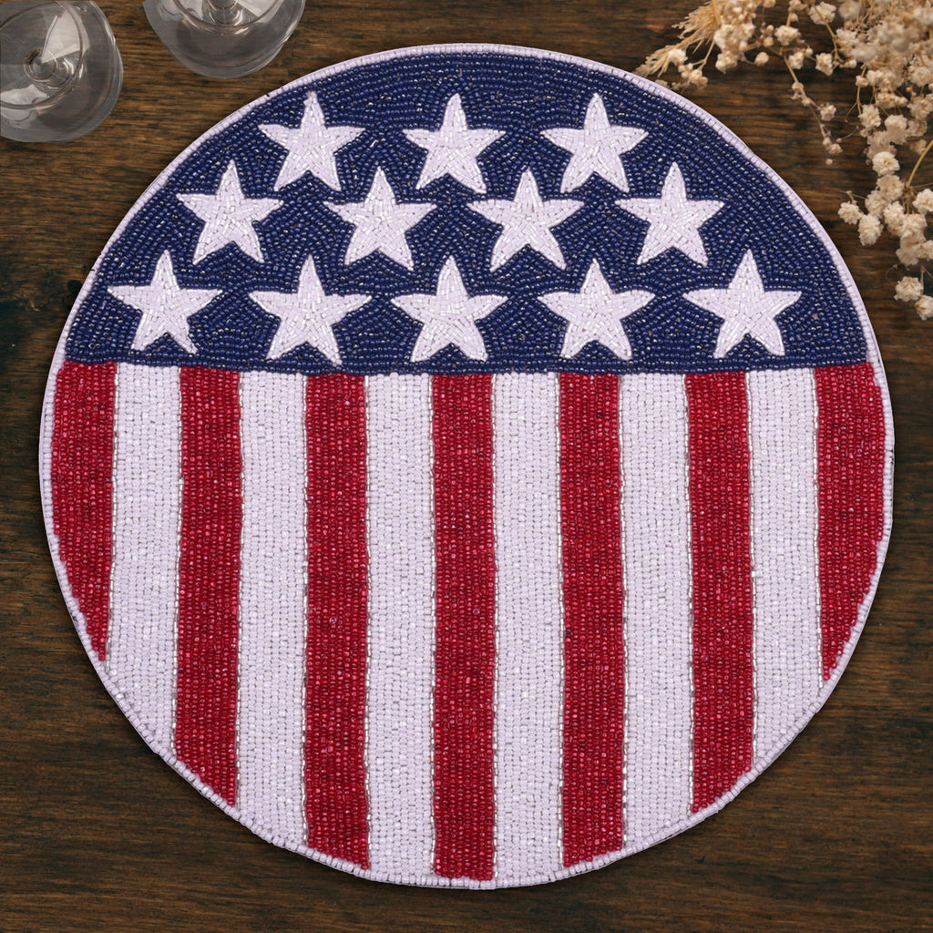 USA Patriotic Flag Round Beaded Placemats