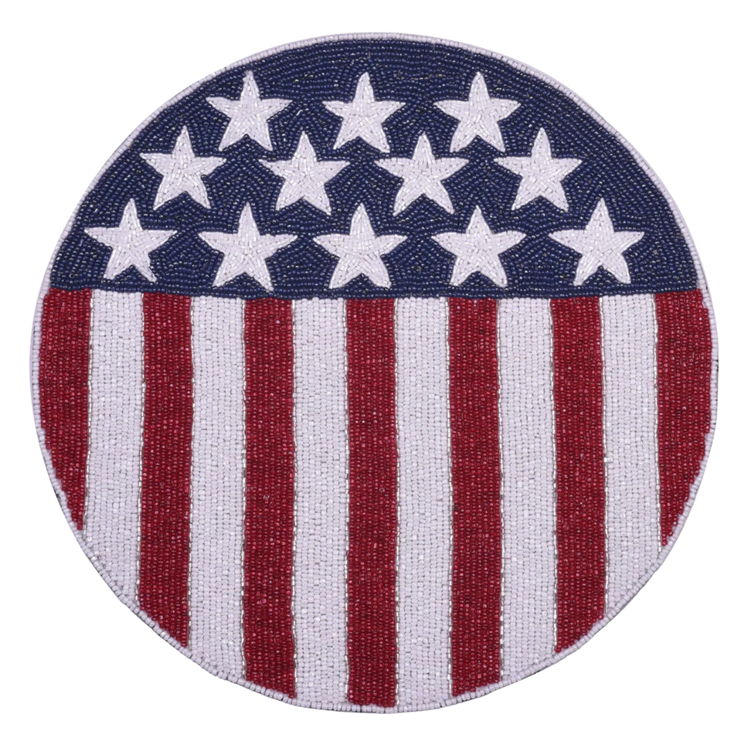 USA Patriotic Flag Round Beaded Placemats