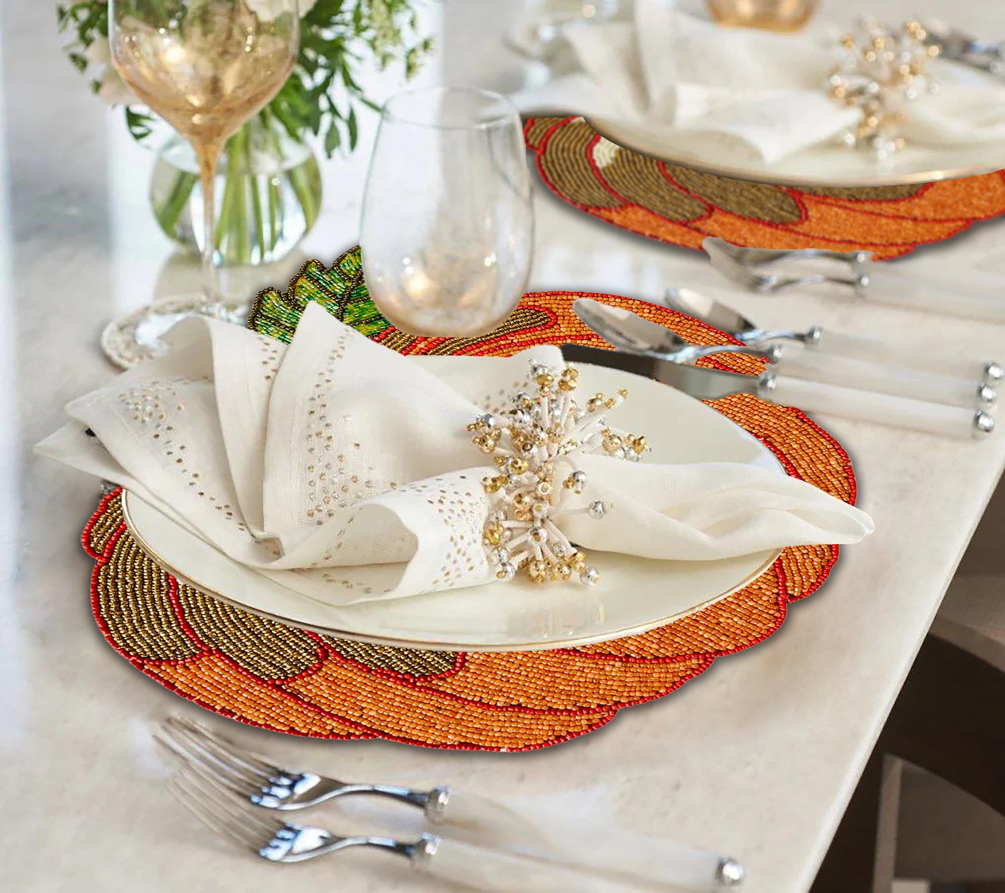 Jadon Ember – Beaded Placemats, The Jadon Autumn Collection Artistic Decorative Dining Table Décor