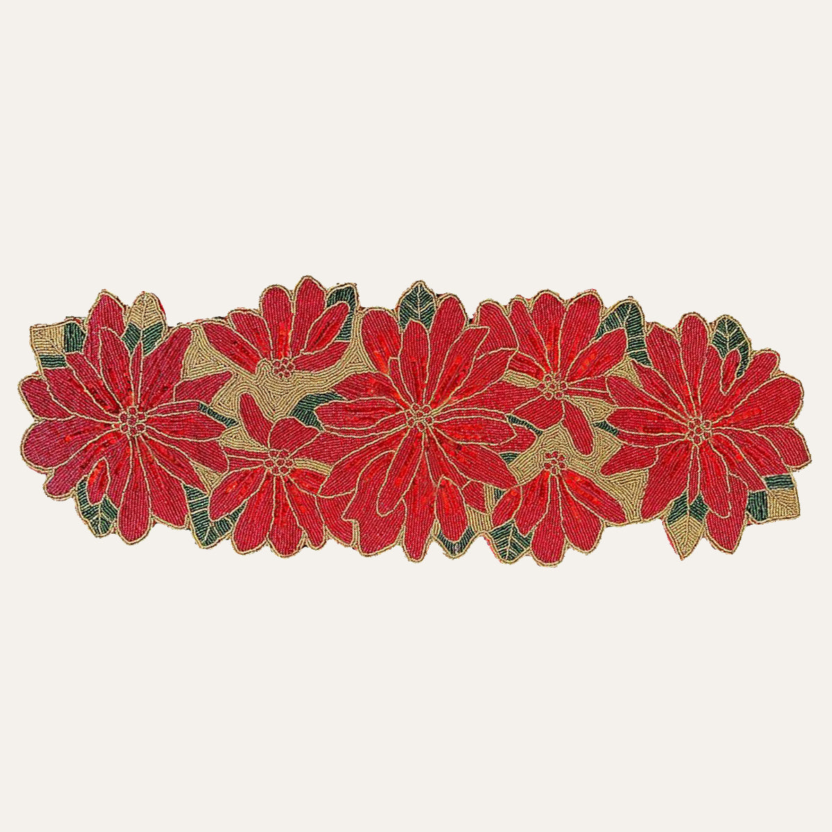 Crimson Cheer – Festive Beaded Placemats, Luxurious Decorative Dining Table Accent 14 inch