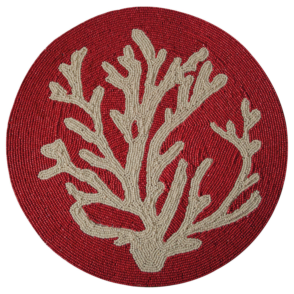 Radiant Charm – Stylish Red Beaded Placemats, Elegant Decorative Dining Table Décor 14 inch