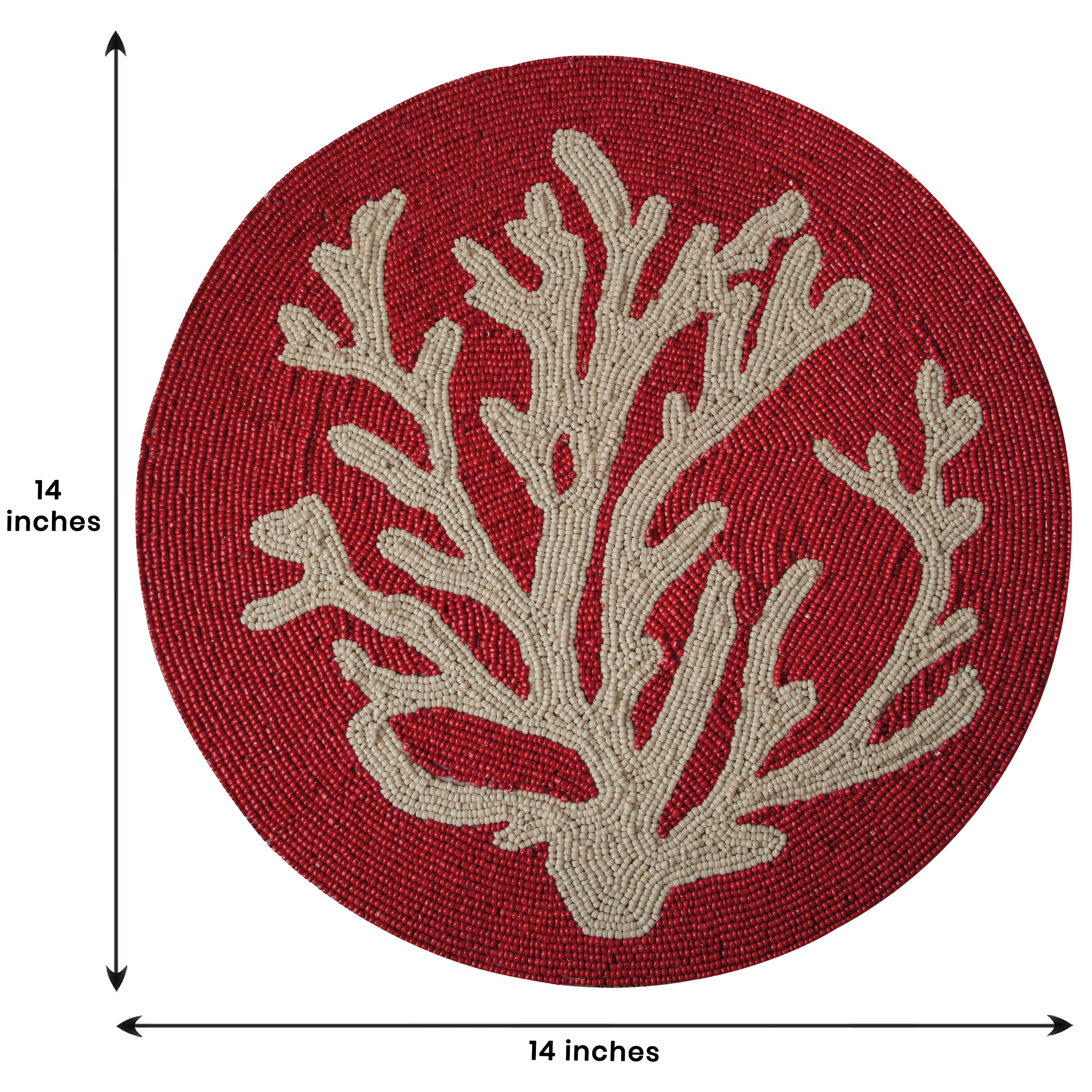 Radiant Charm – Stylish Red Beaded Placemats, Elegant Decorative Dining Table Décor 14 inch