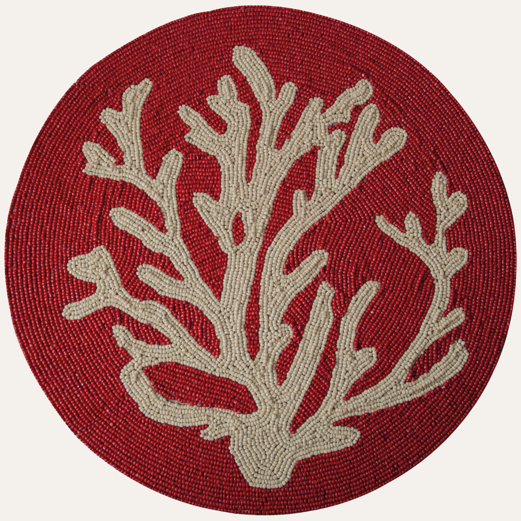 Radiant Charm – Stylish Red Beaded Placemats, Elegant Decorative Dining Table Décor 14 inch