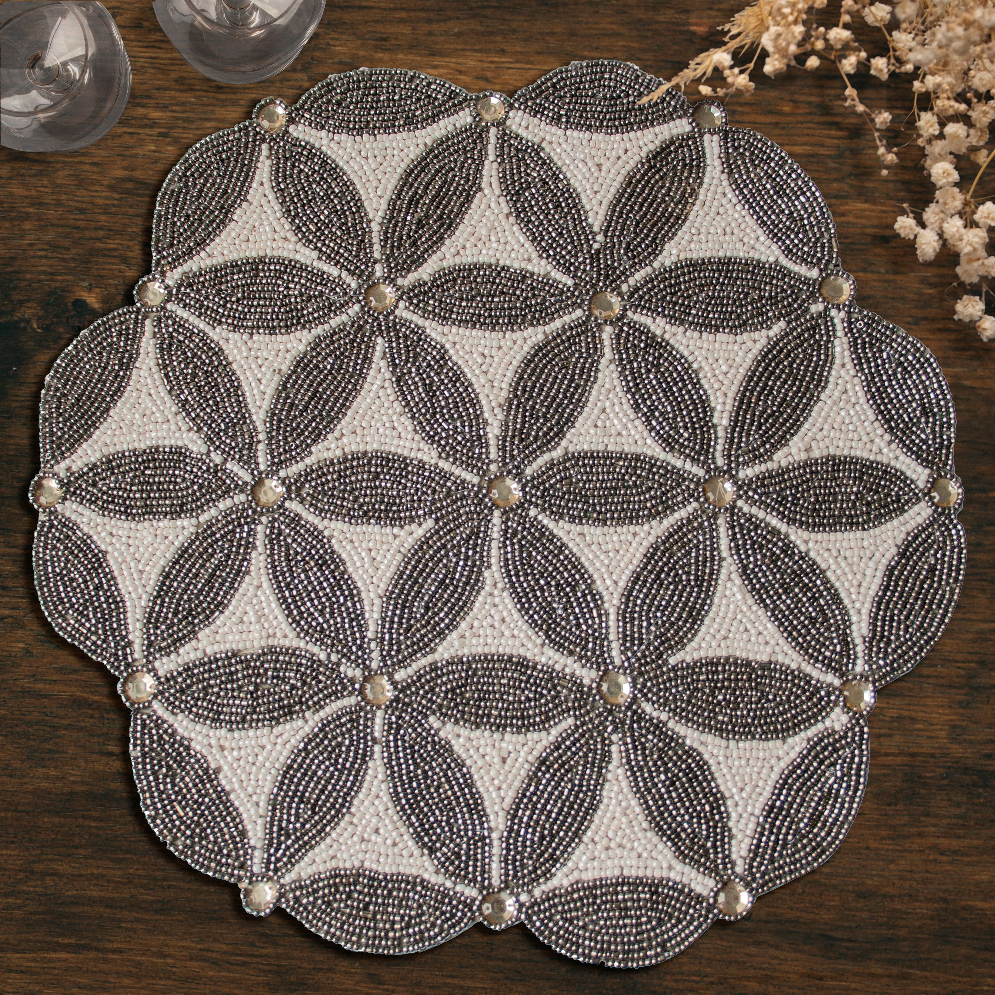 The Naughton Beaded Placemats – Luxurious Decorative Dining Table Décor 14 inch