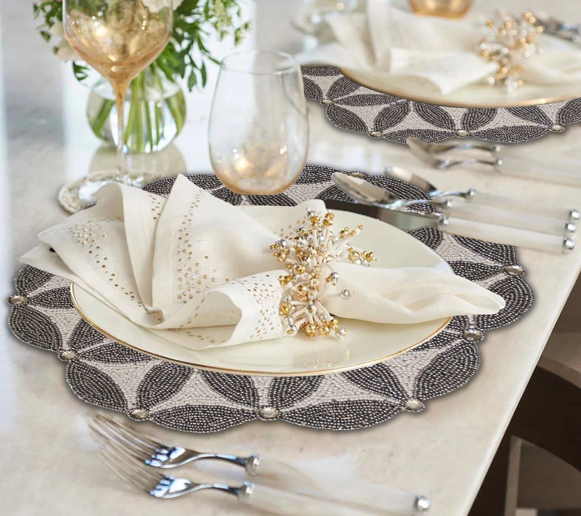The Naughton Beaded Placemats – Luxurious Decorative Dining Table Décor 14 inch