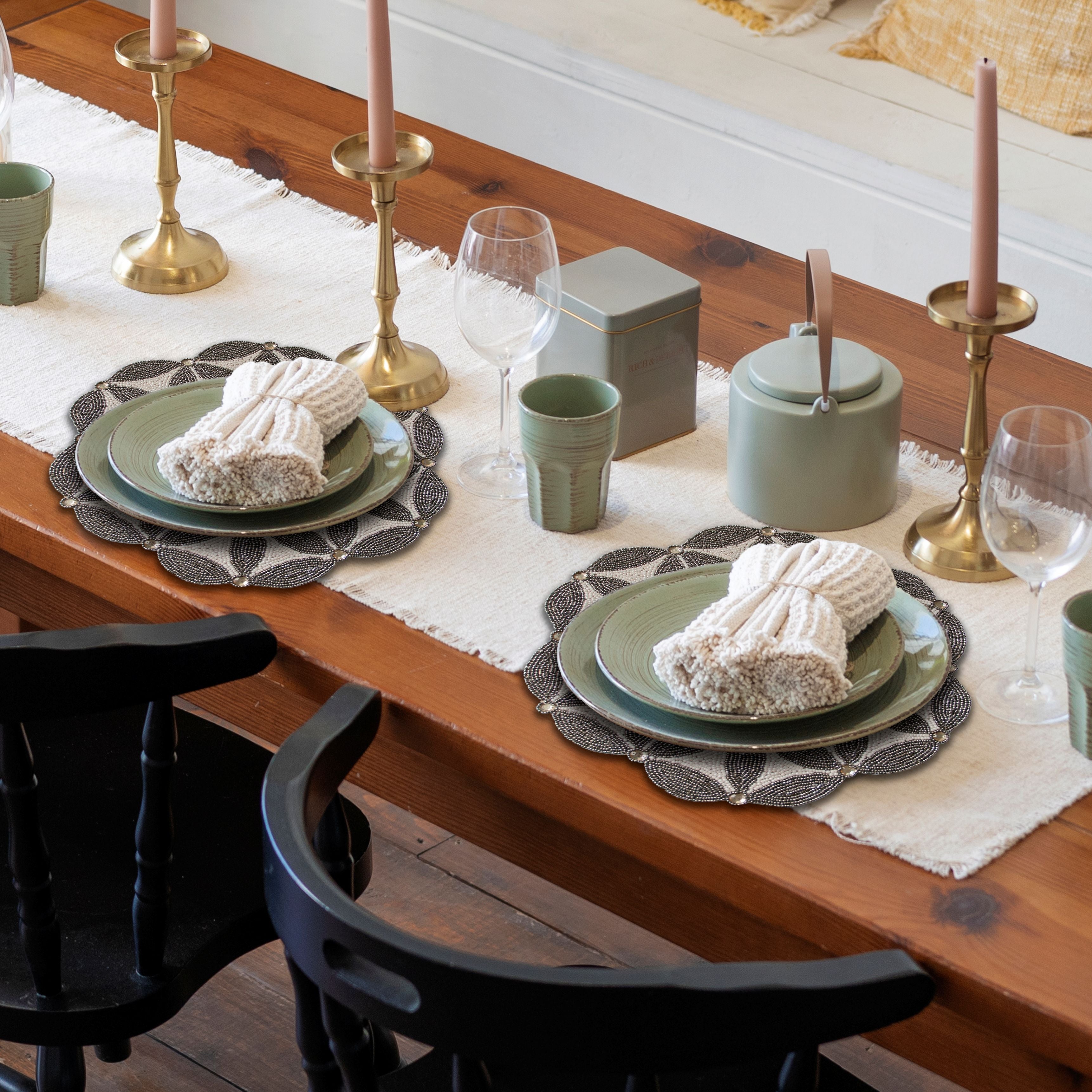 The Naughton Beaded Placemats – Luxurious Decorative Dining Table Décor 14 inch