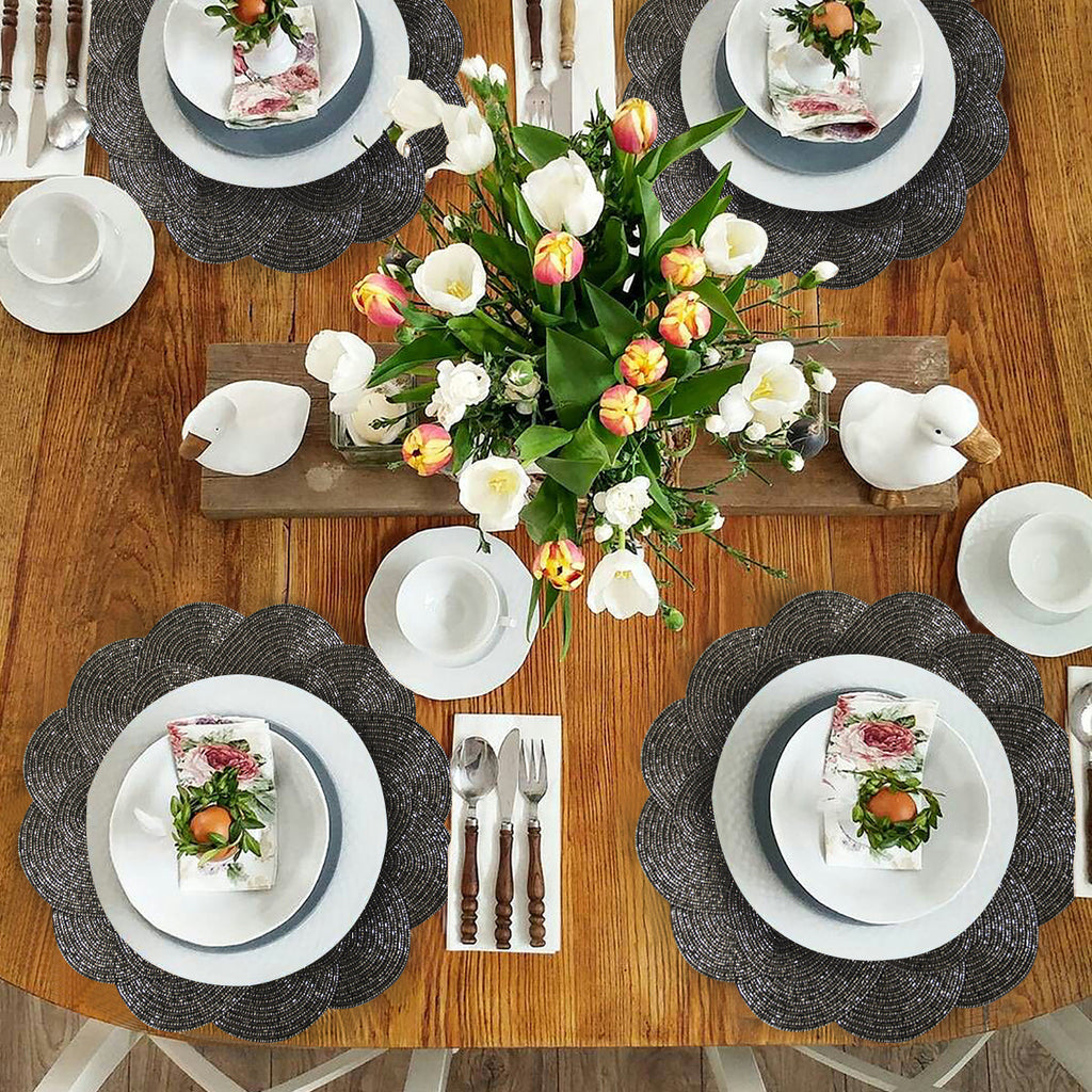 Jovie Bloom Beaded Placemats - Decorative Dining Table Décor 14 inch