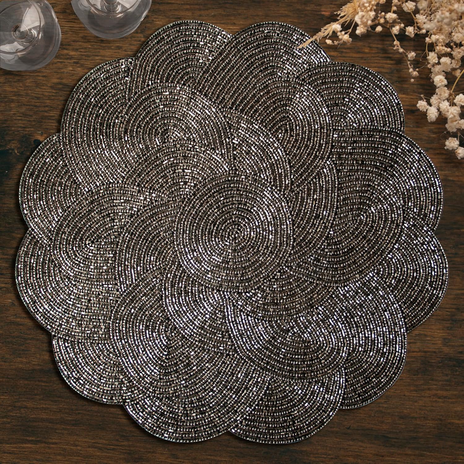 Jovie Bloom Beaded Placemats - Decorative Dining Table Décor 14 inch
