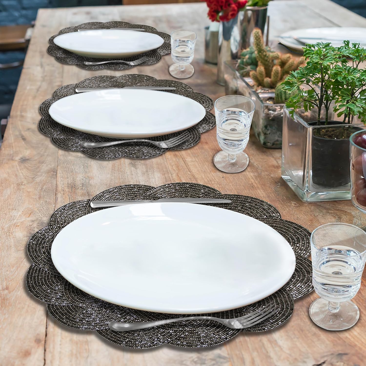 Jovie Bloom Beaded Placemats - Decorative Dining Table Décor 14 inch