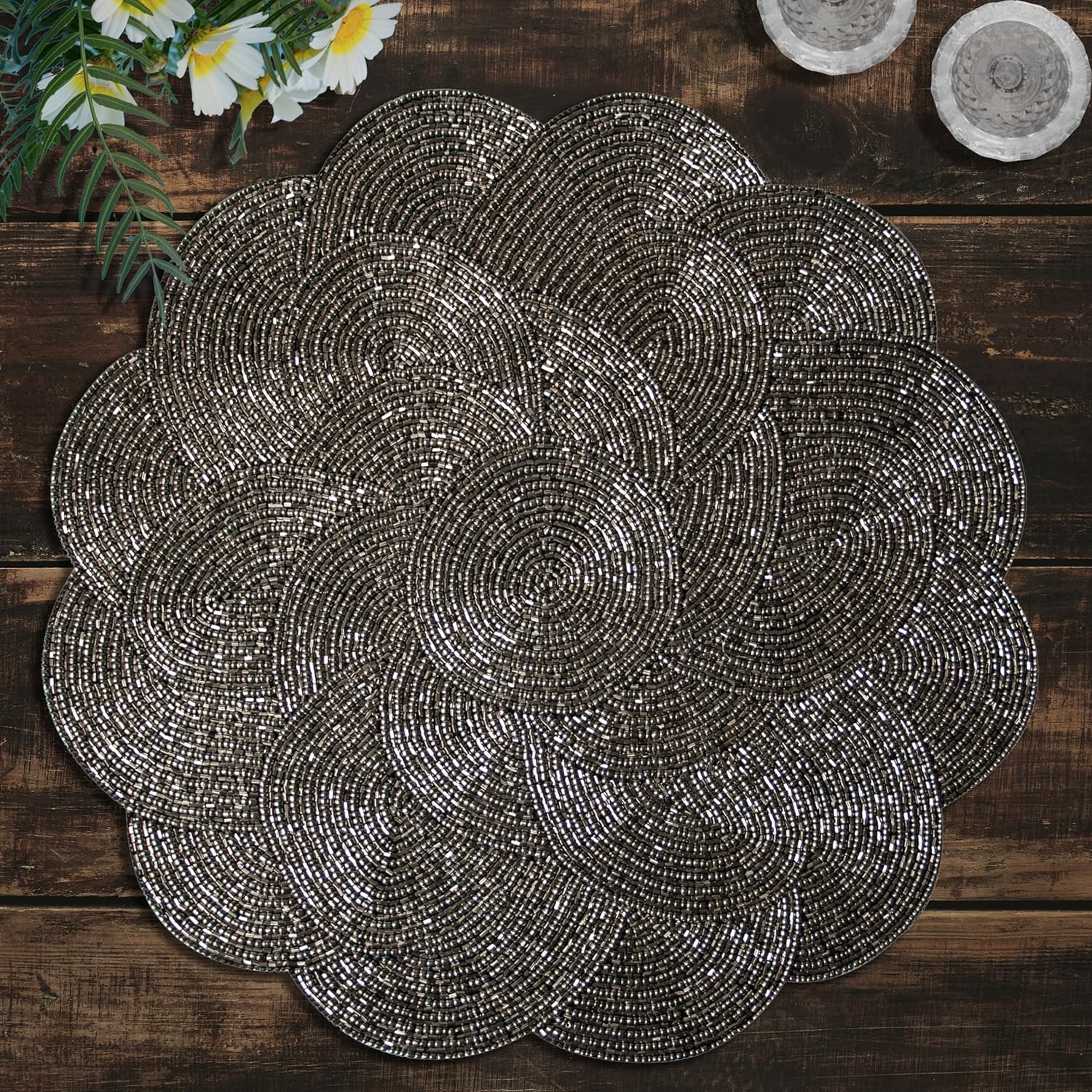 Jovie Bloom Beaded Placemats - Decorative Dining Table Décor 14 inch