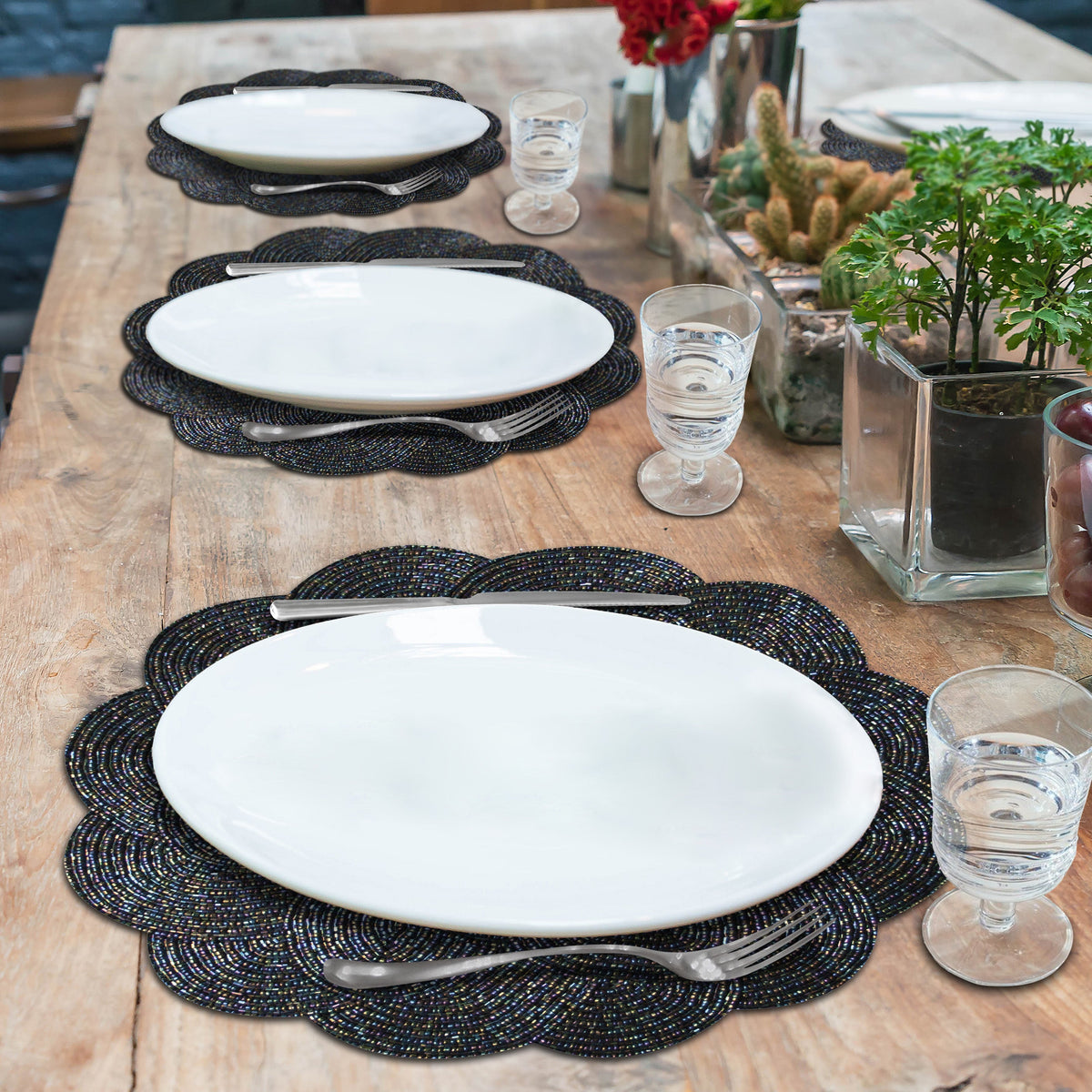 Beaded Placemats - Handmade Round Embroidered Table Mats With Satin Backing