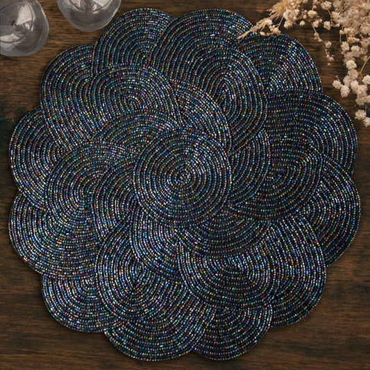 Beaded Placemats - Handmade Round Embroidered Table Mats With Satin Backing