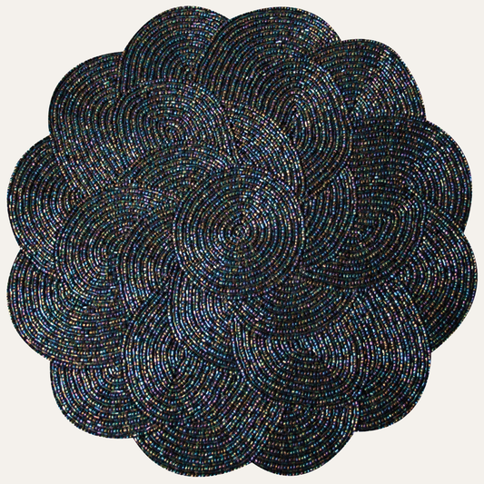 Beaded Placemats - Handmade Round Embroidered Table Mats With Satin Backing