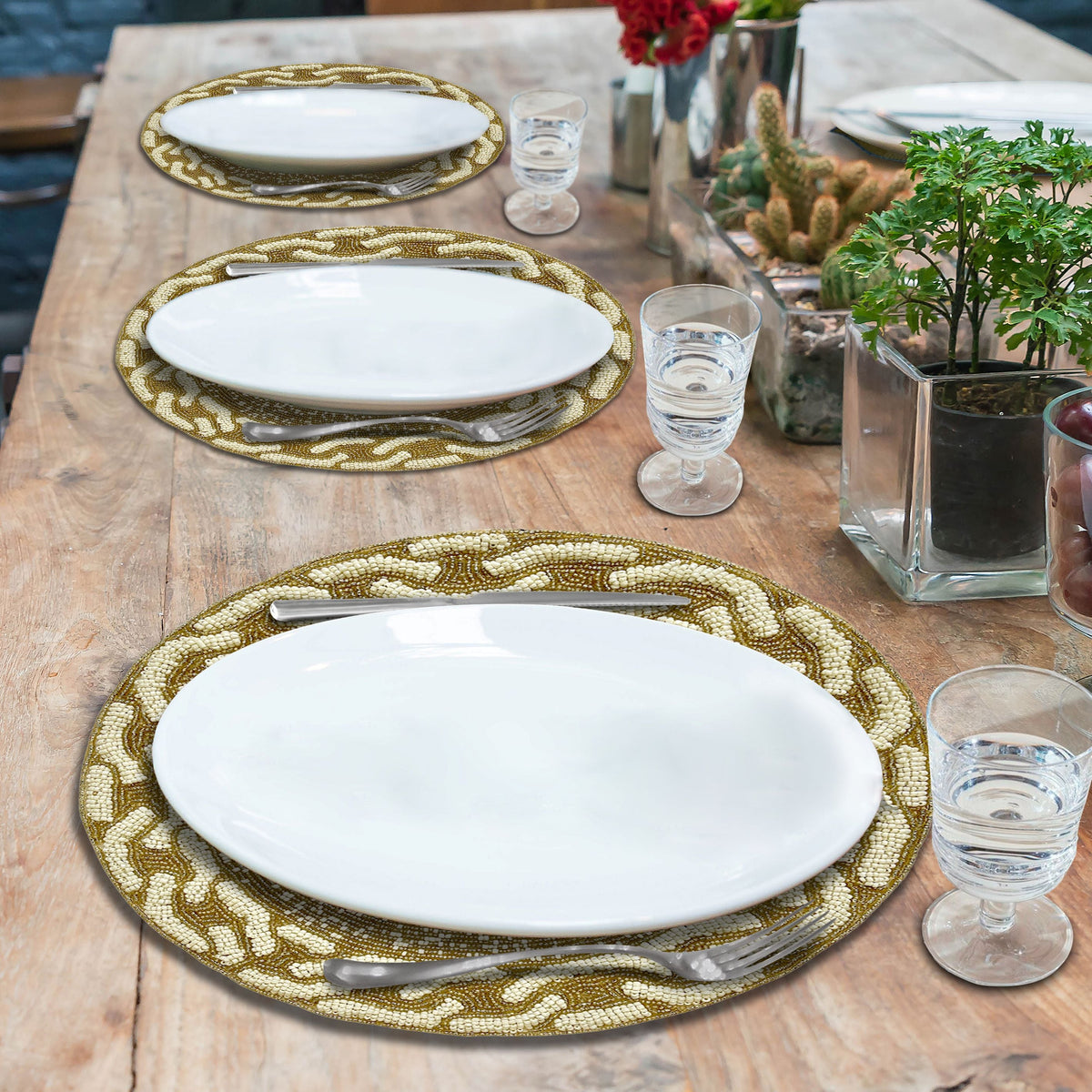 Beaded Placemats - Handmade Round Glass Bead Placemats with Satin Backing