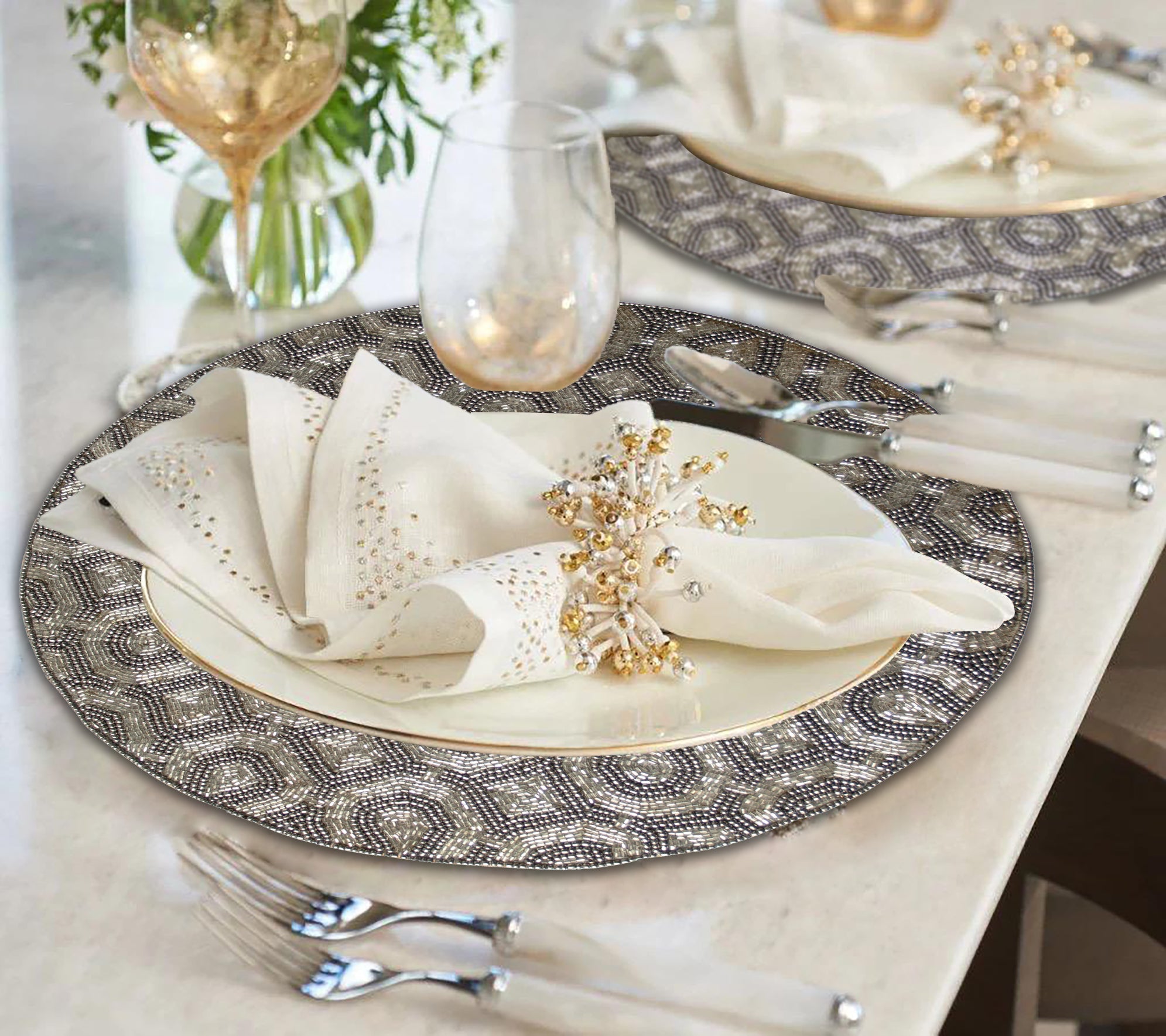 Steinbach Grace Beaded Placemats - Decorative Dining Table Décor 14 inch