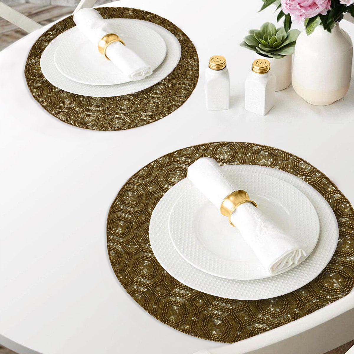 Darvin Grace Beaded Placemats - Elegant Decorative Dining Table Décor 14 inch