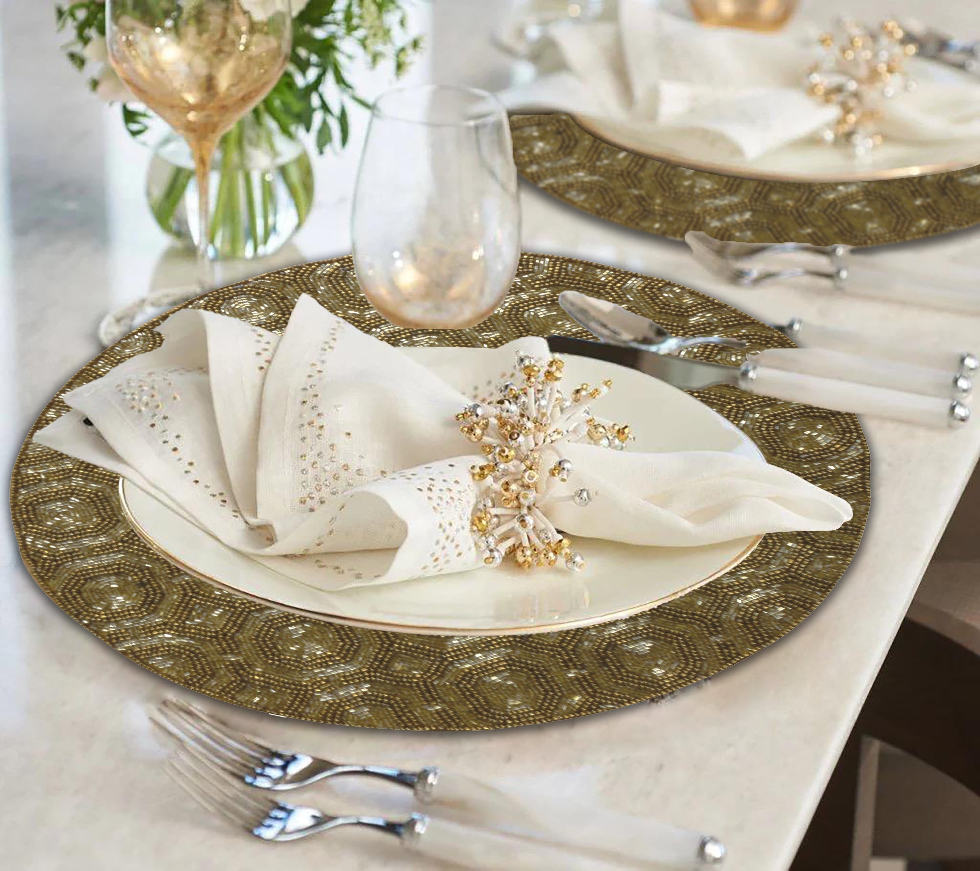 Darvin Grace Beaded Placemats - Elegant Decorative Dining Table Décor 14 inch