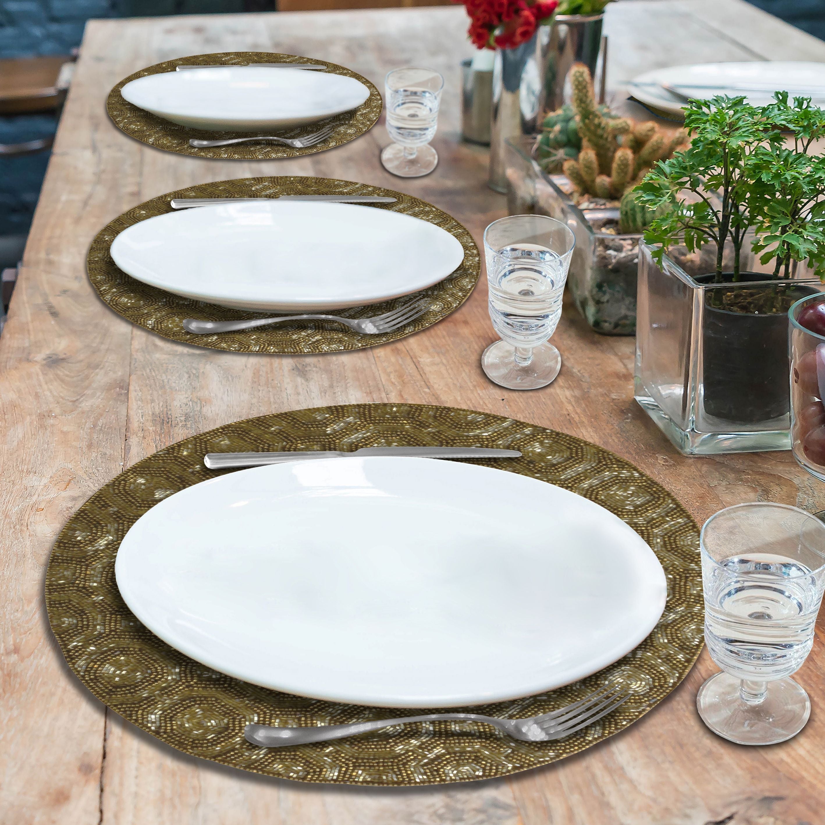 Darvin Grace Beaded Placemats - Elegant Decorative Dining Table Décor 14 inch