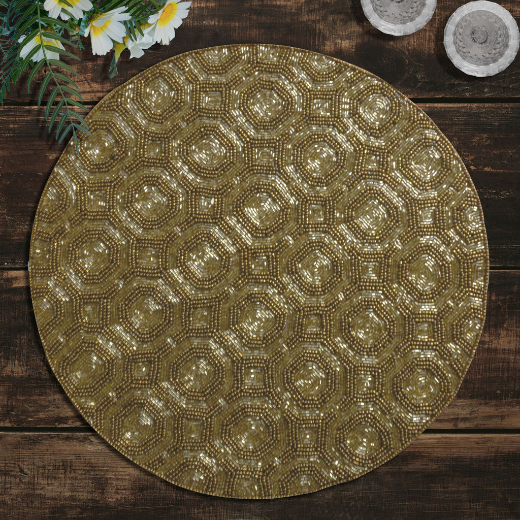 Darvin Grace Beaded Placemats - Elegant Decorative Dining Table Décor 14 inch