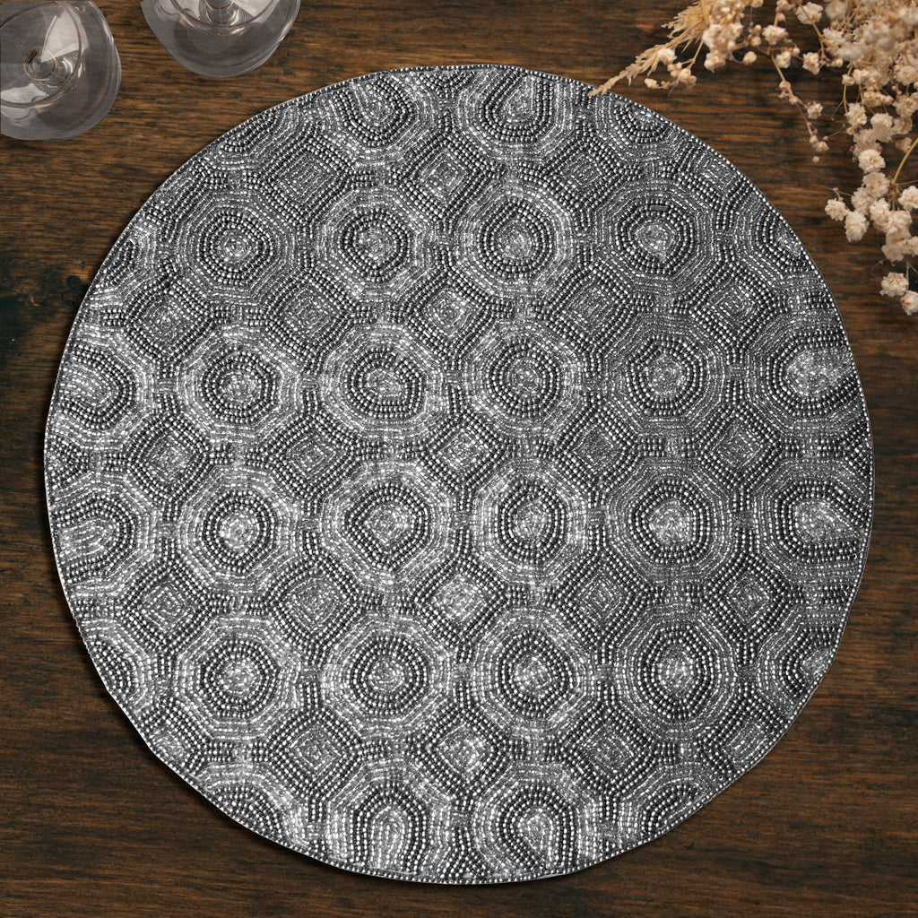 Adella Bloom Beaded Placemats - Decorative Dining Table Décor 14 inch