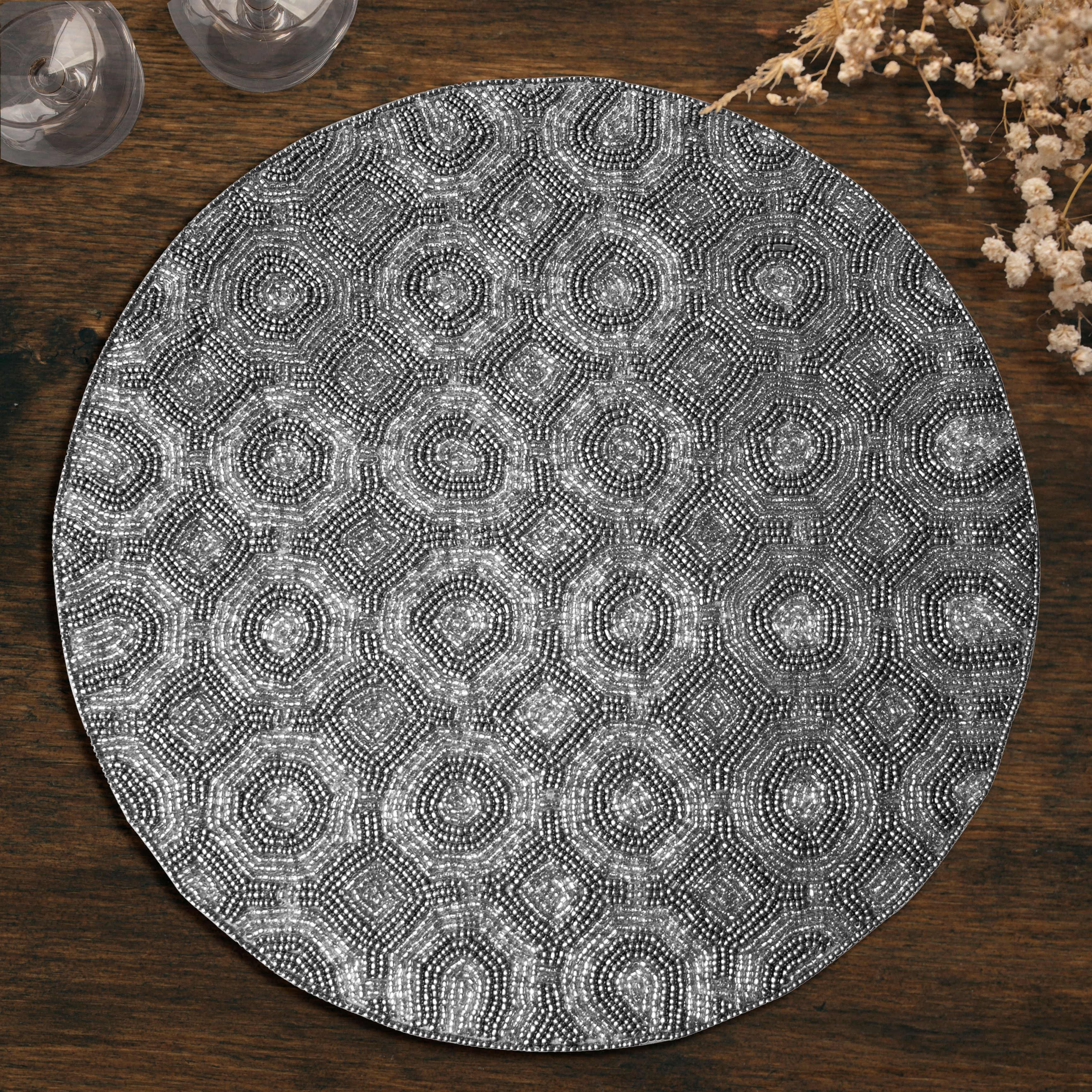 Adella Bloom Beaded Placemats - Decorative Dining Table Décor 14 inch