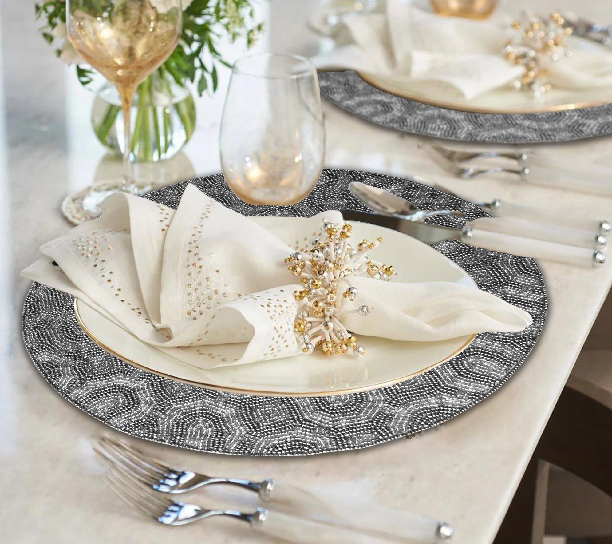Adella Bloom Beaded Placemats - Decorative Dining Table Décor 14 inch