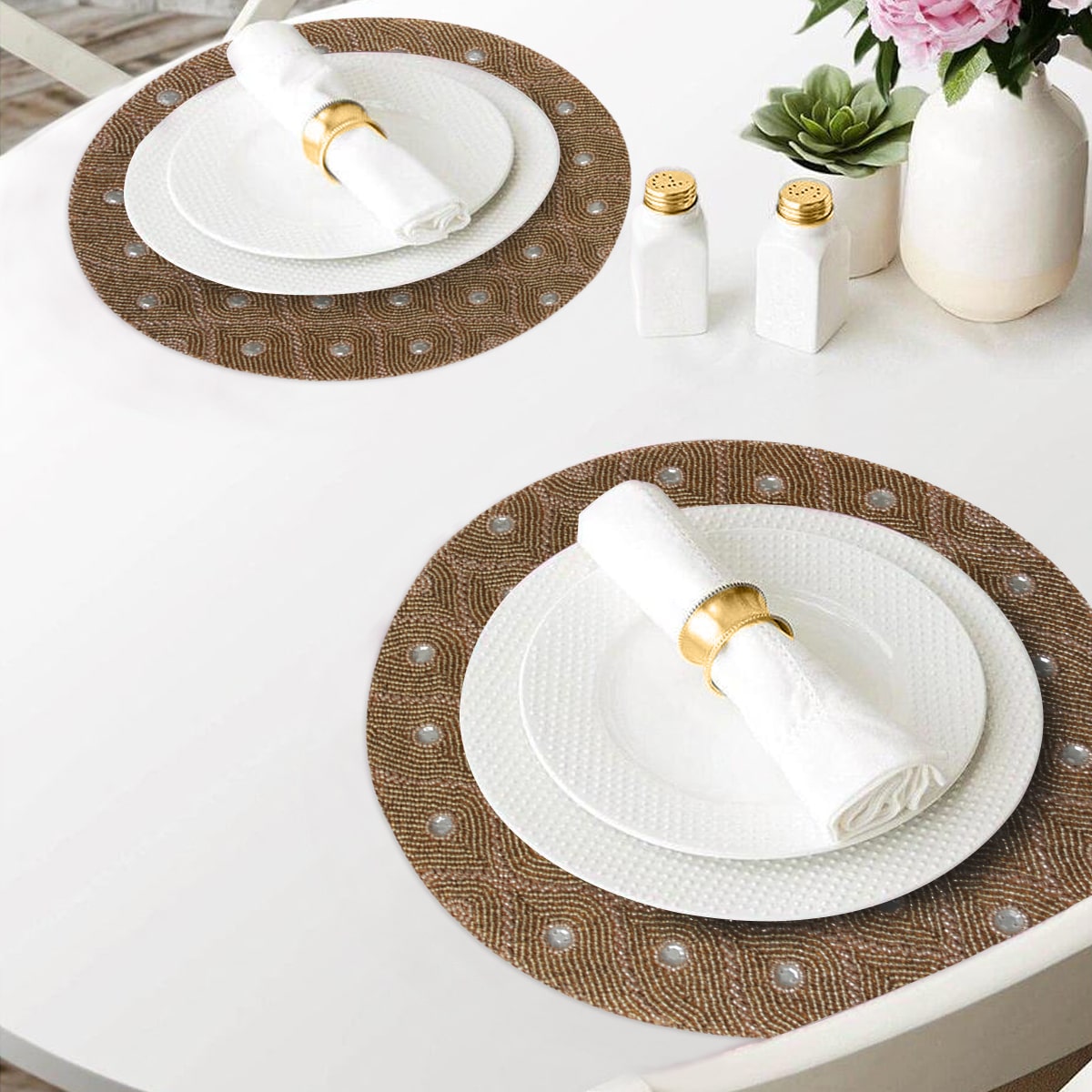 Clement Meadow – Beaded Placemats, The Clement Collection Artistic Decorative Dining Table Décor 14 inch