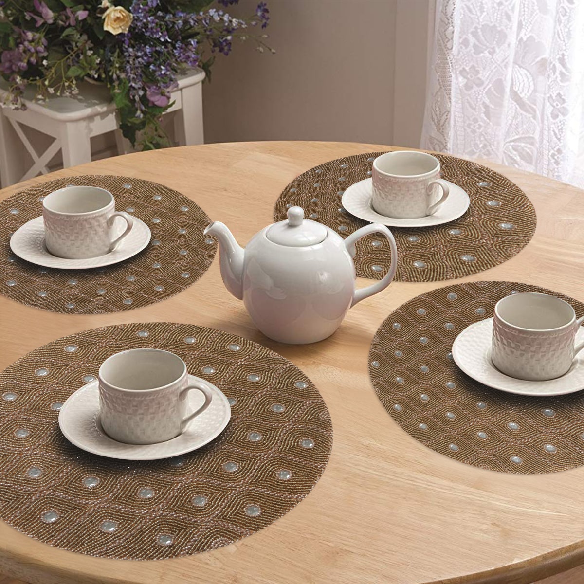 Clement Meadow – Beaded Placemats, The Clement Collection Artistic Decorative Dining Table Décor 14 inch