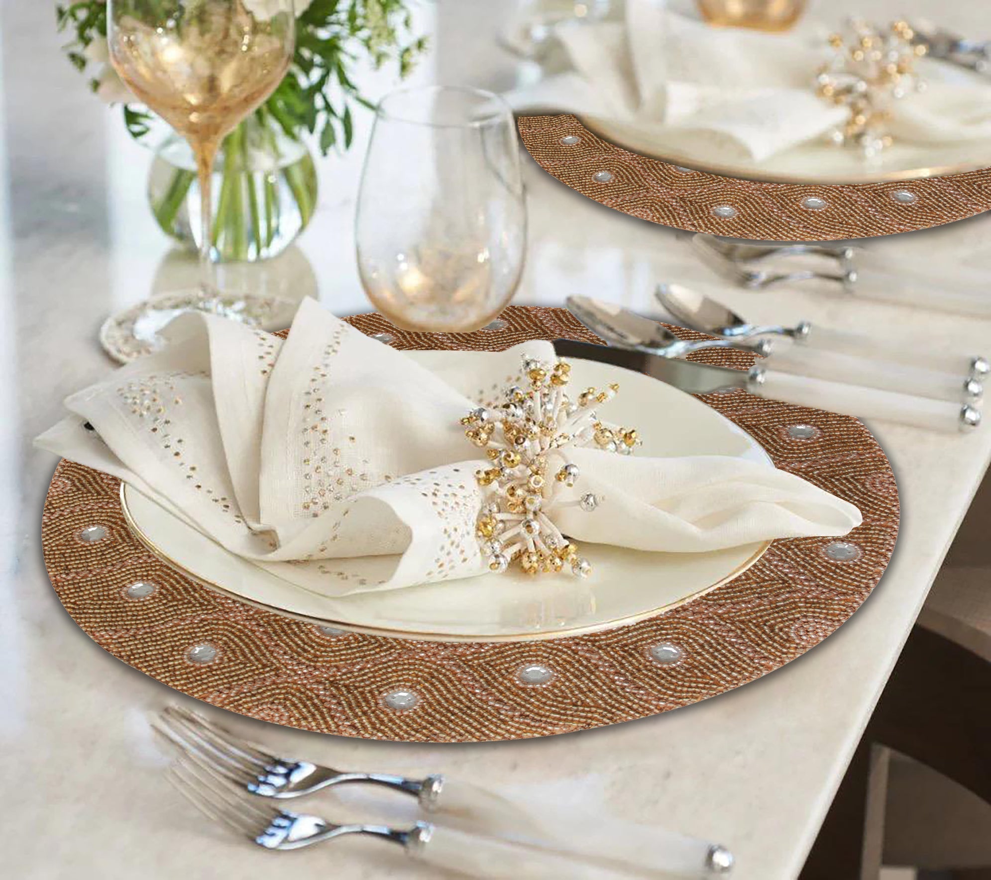 Clement Meadow – Beaded Placemats, The Clement Collection Artistic Decorative Dining Table Décor 14 inch
