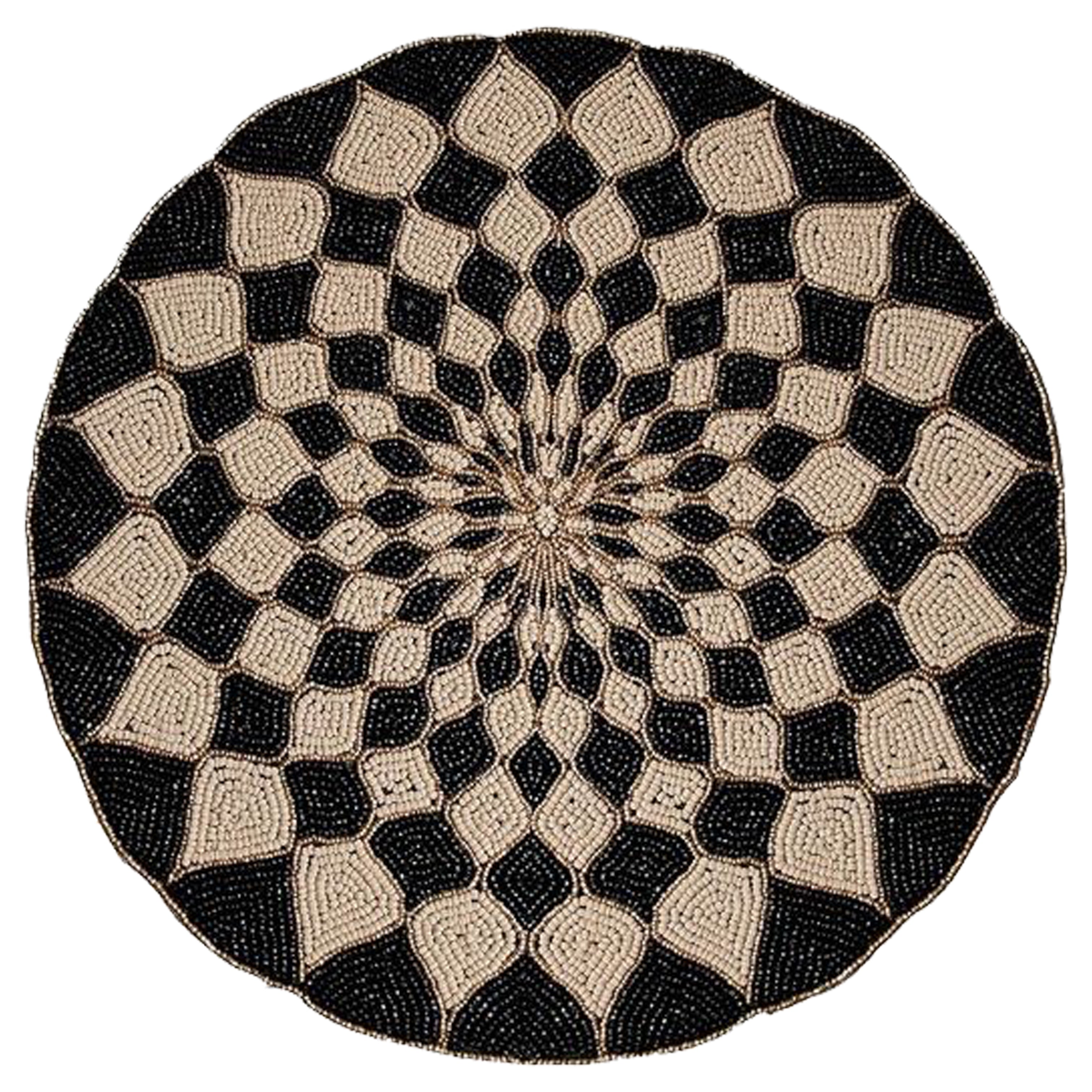 Ebony Drift – Round Beaded Placemats in Black Beige, Luxurious Decorative Dining Table Accent 14 inch