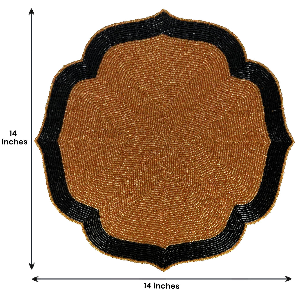 Amber Noir – Beaded Placemats in Warm Copper and Black, Heat Resistant Dining Table Décor 14 inch
