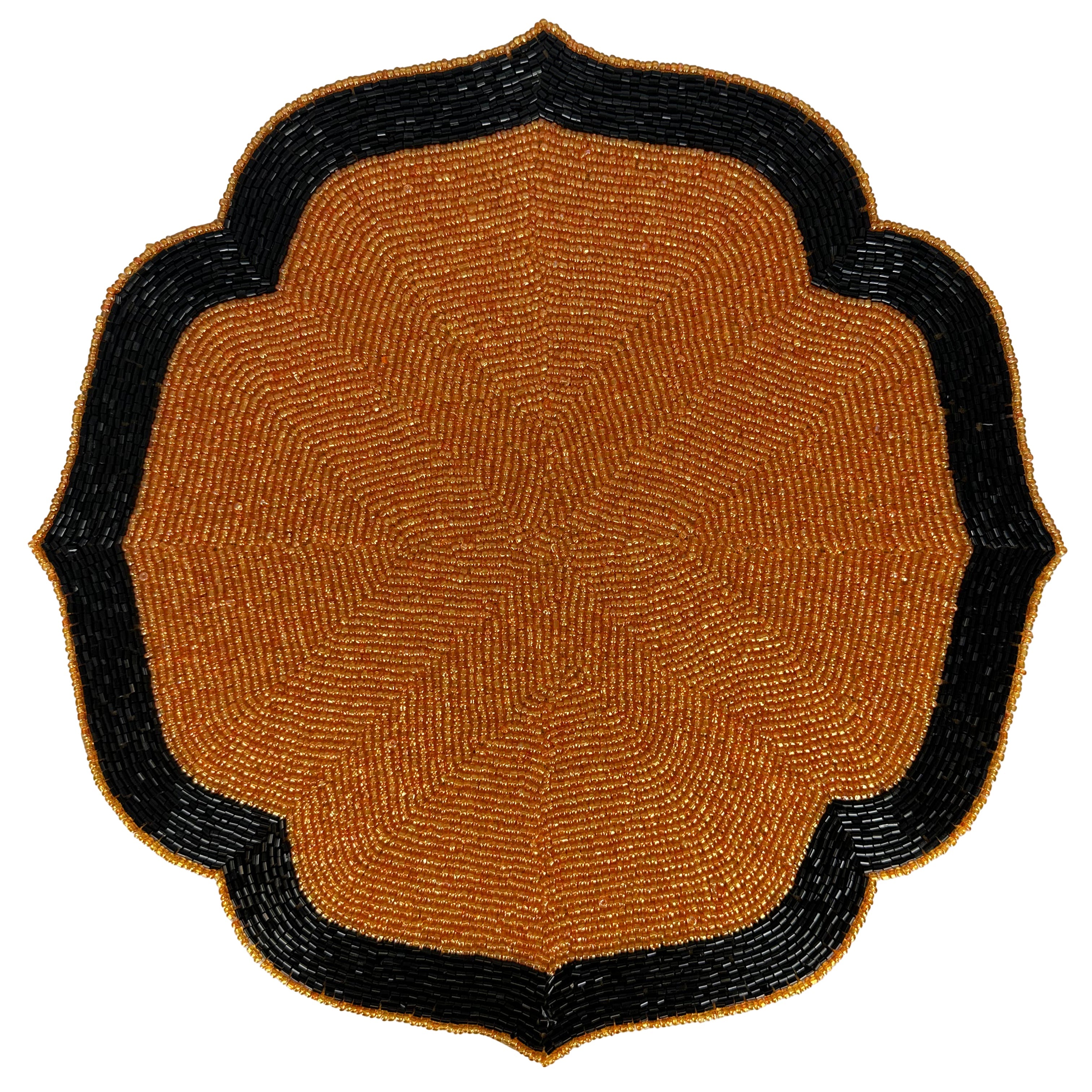 Amber Noir – Beaded Placemats in Warm Copper and Black, Heat Resistant Dining Table Décor 14 inch