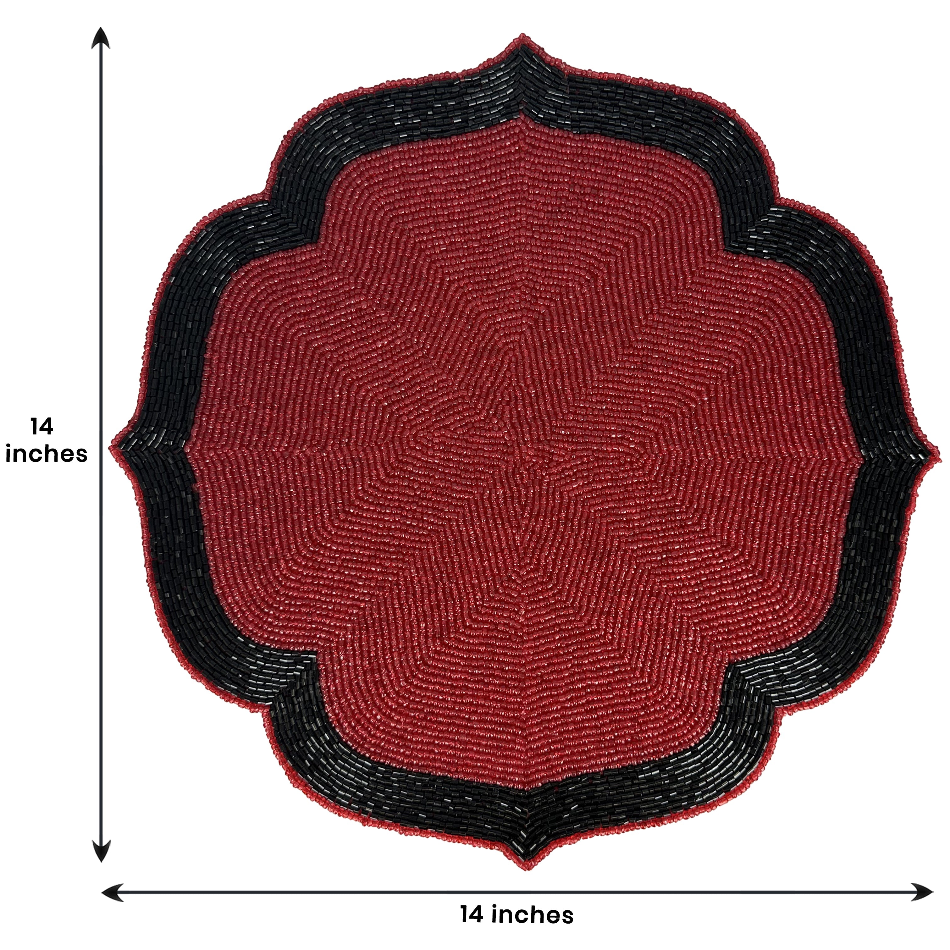 Scarlet Shadow – Beaded Placemats in Deep Red and Black Decorative Dining Table Accent 14 inch