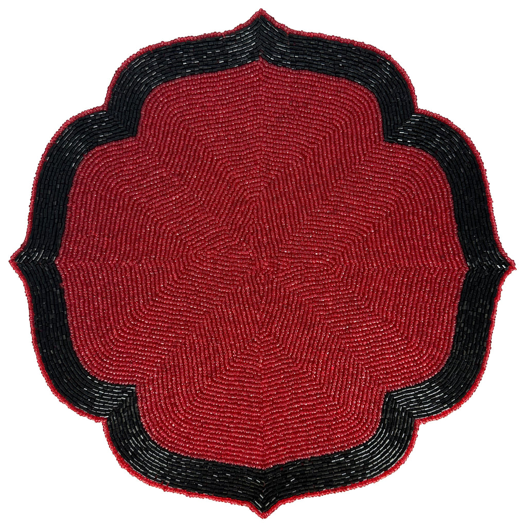 Scarlet Shadow – Beaded Placemats in Deep Red and Black Decorative Dining Table Accent 14 inch