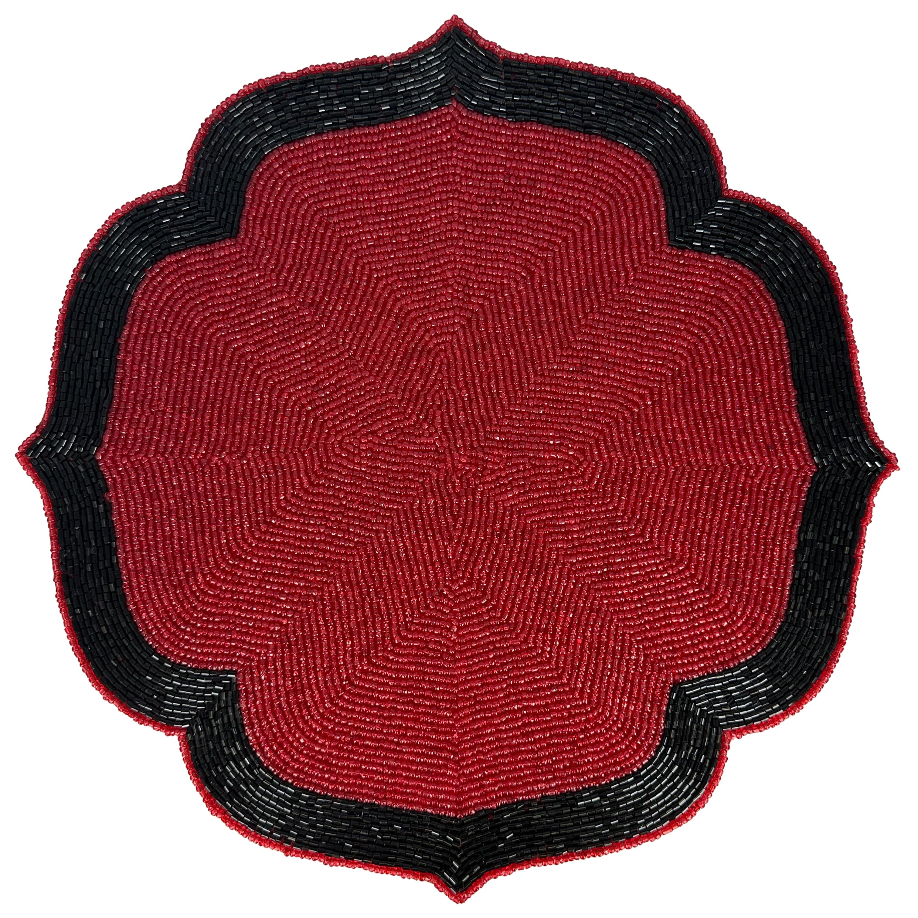 Scarlet Shadow – Beaded Placemats in Deep Red and Black Decorative Dining Table Accent 14 inch