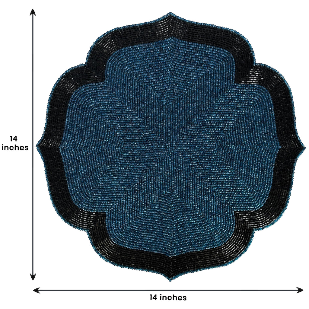 Teal Eclipse – Beaded Placemats in Teal and Black Elegant Heat Resistant Dining Table Décor 14 inch