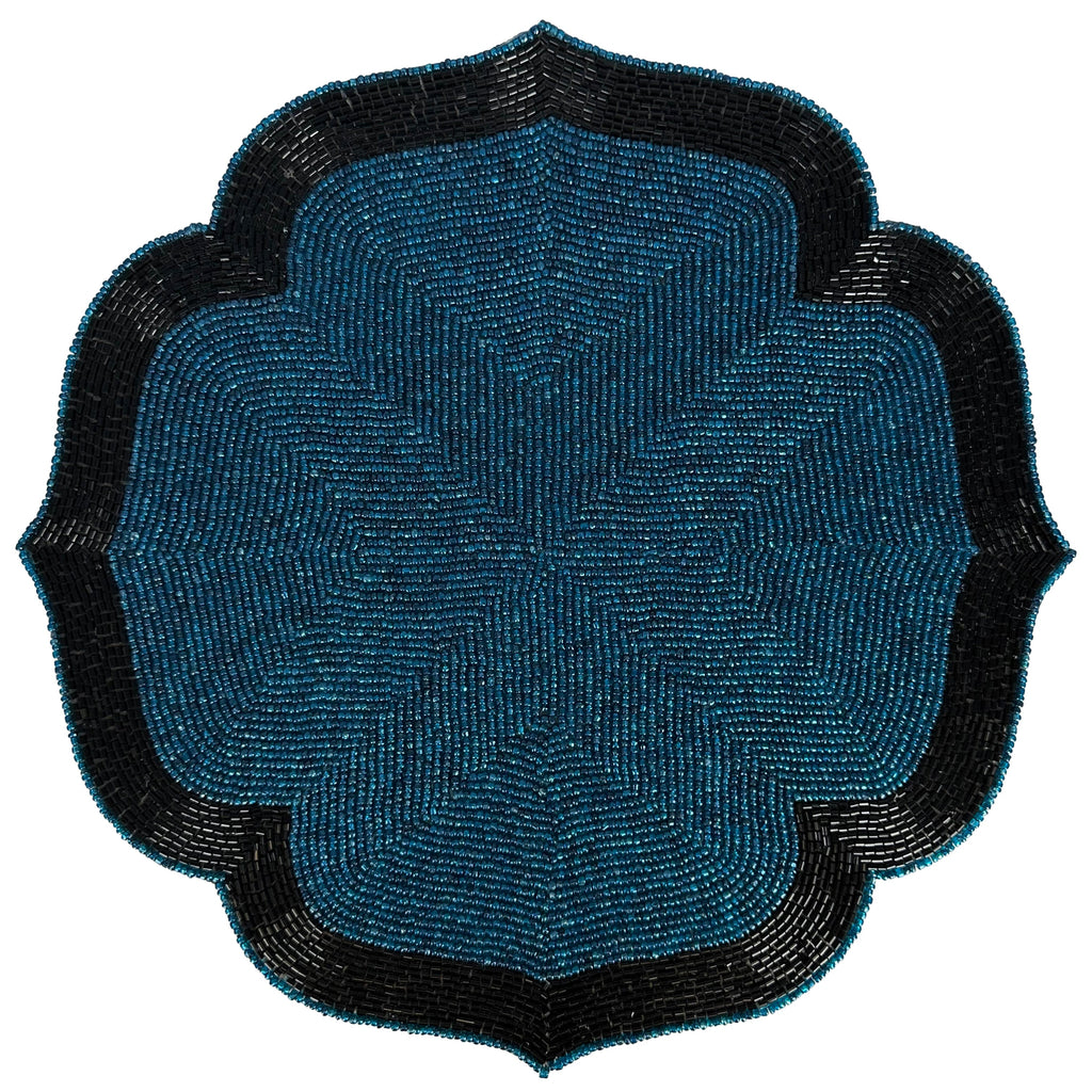Teal Eclipse – Beaded Placemats in Teal and Black Elegant Heat Resistant Dining Table Décor 14 inch