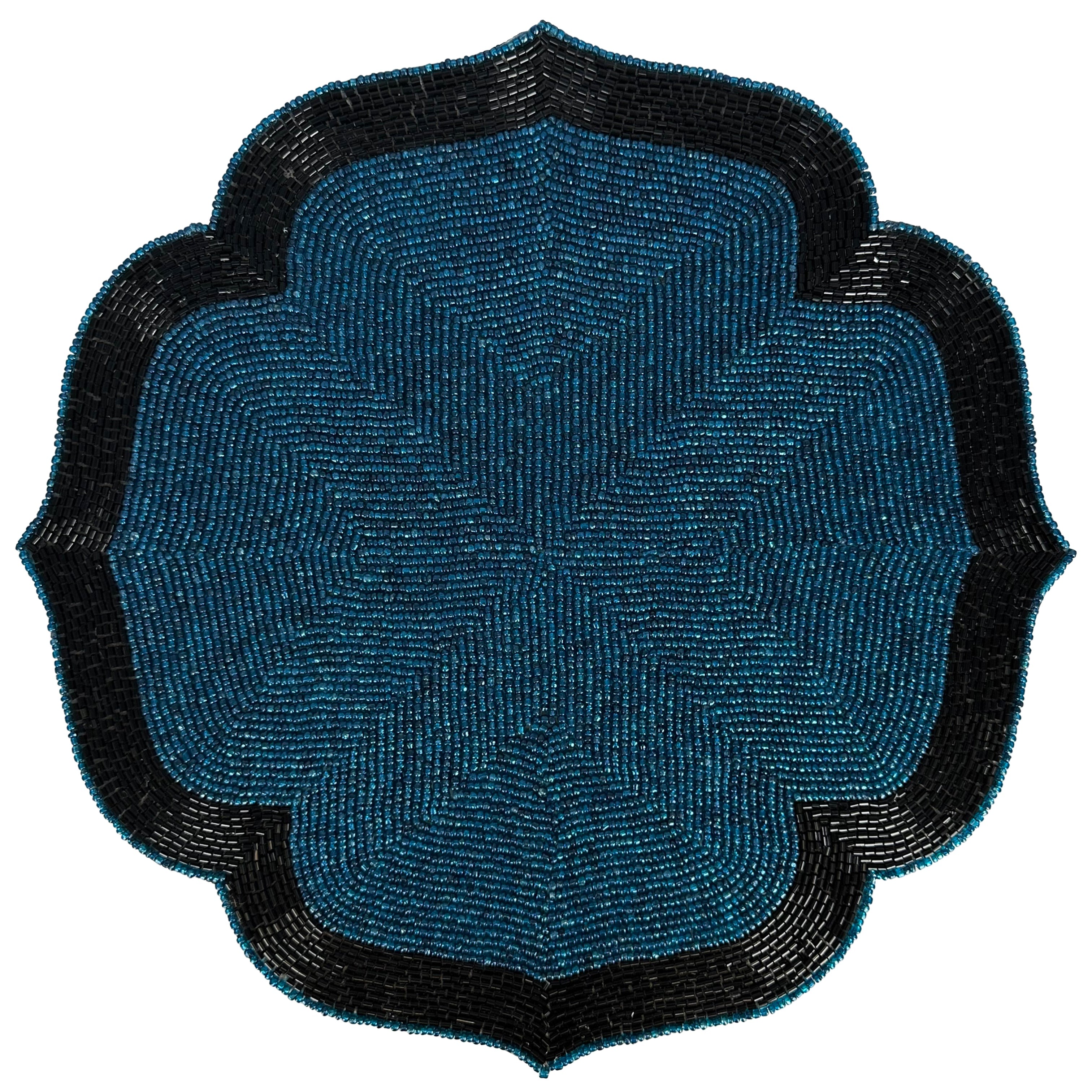 Teal Eclipse – Beaded Placemats in Teal and Black Elegant Heat Resistant Dining Table Décor 14 inch