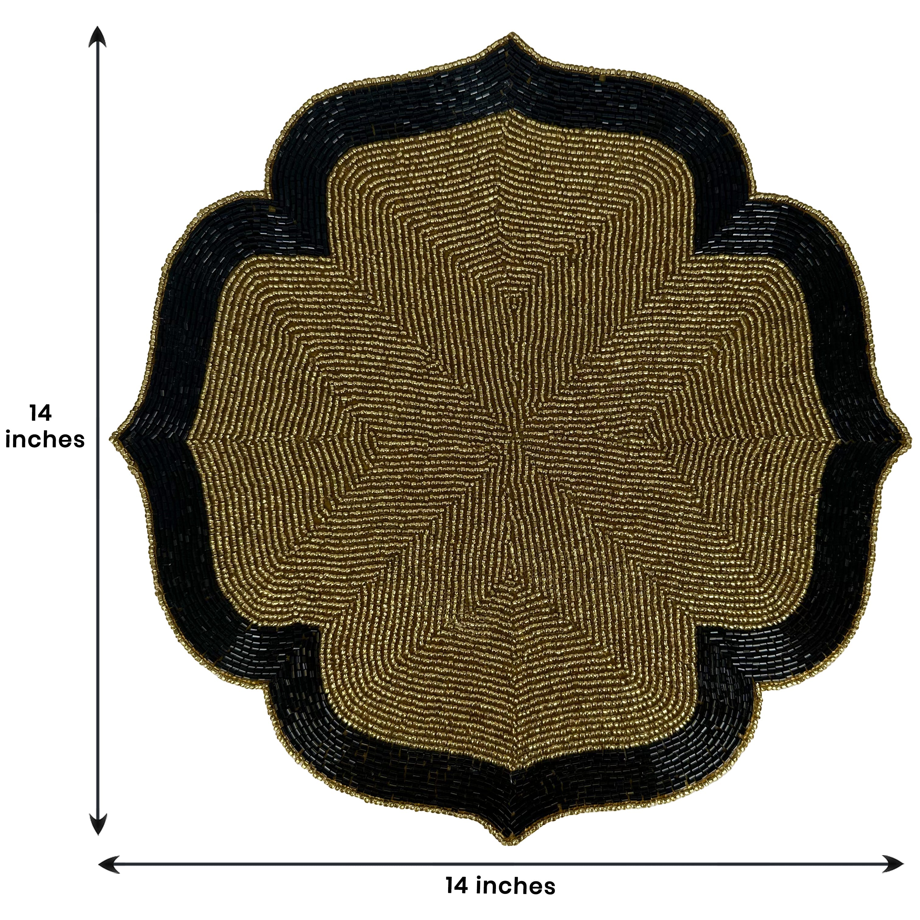 Midnight Ember – Beaded Placemats in Gold and Black Artistic Heat-Resistant Dining Table Décor 14 inch