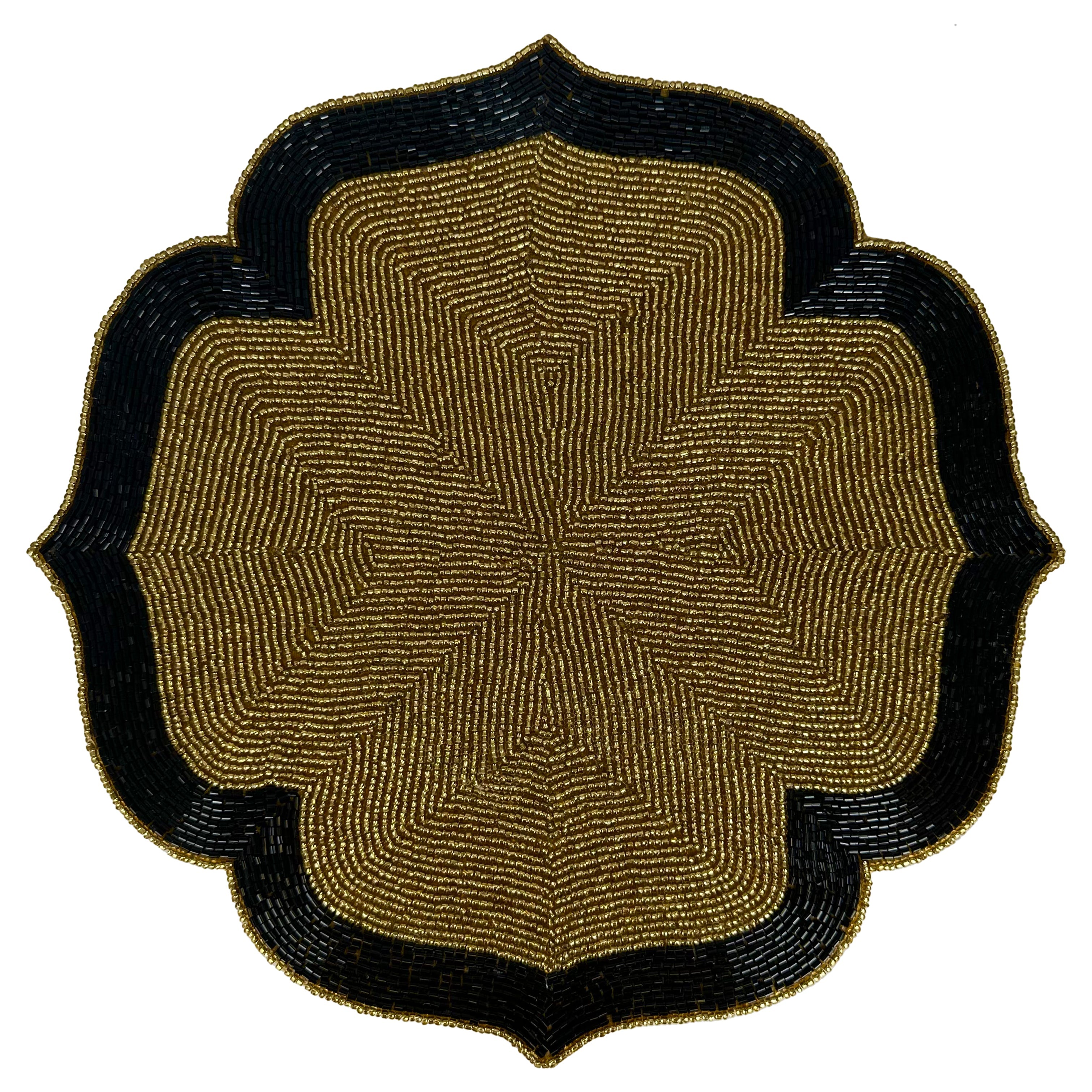 Midnight Ember – Beaded Placemats in Gold and Black Artistic Heat-Resistant Dining Table Décor 14 inch