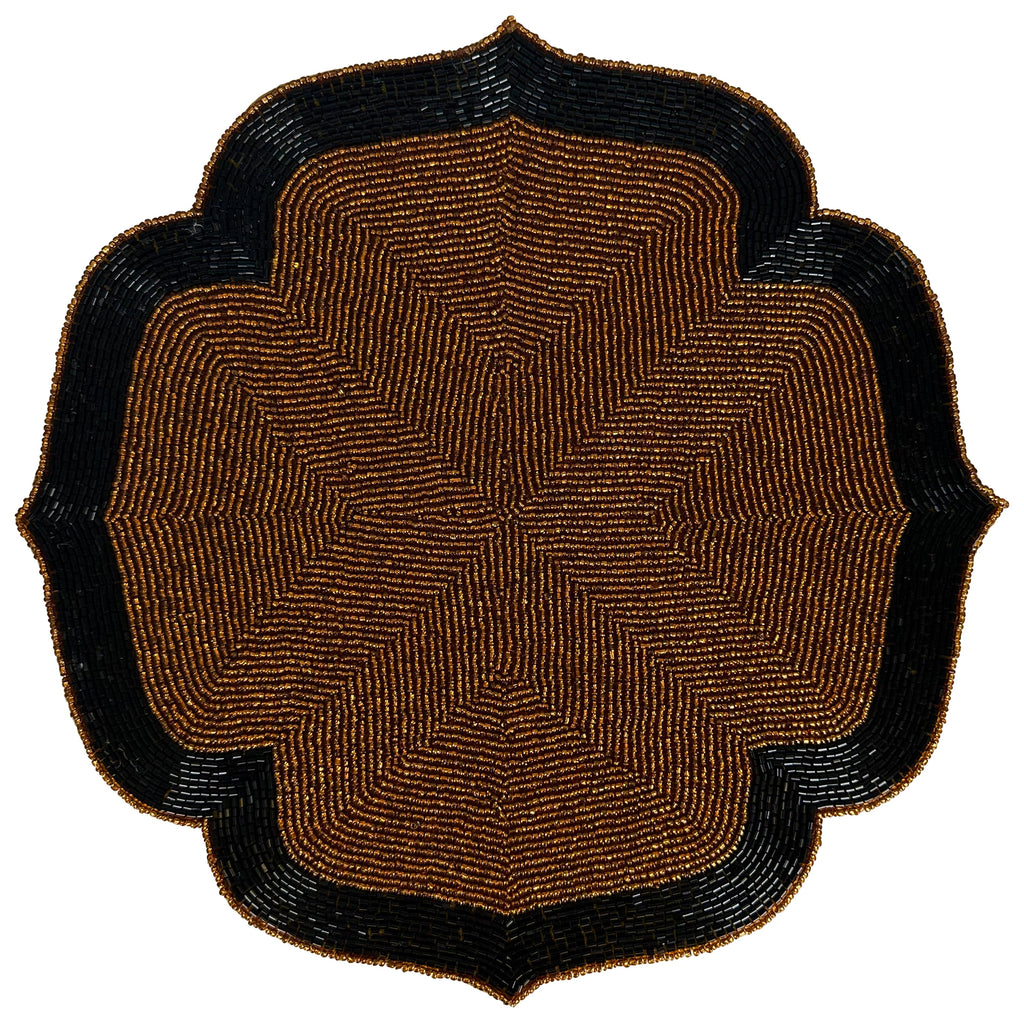 Chestnut Shadow – Beaded Placemats in Dark Brown and Black Artistic Heat-Resistant Dining Table Décor 14 inch