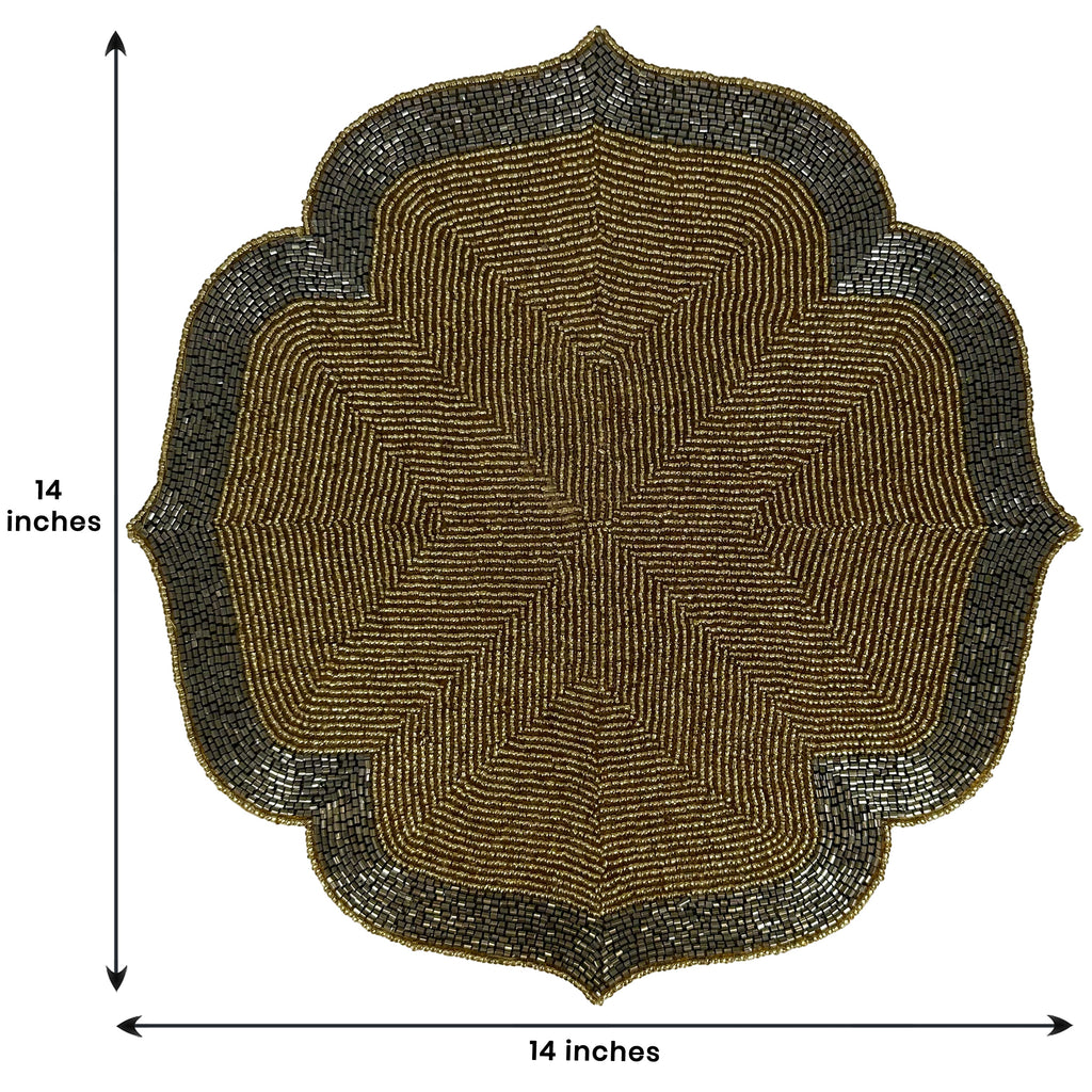 Gilded Shine – Beaded Placemats in Gold and Silver, Artistic Heat-Resistant Dining Table Décor 14 inch