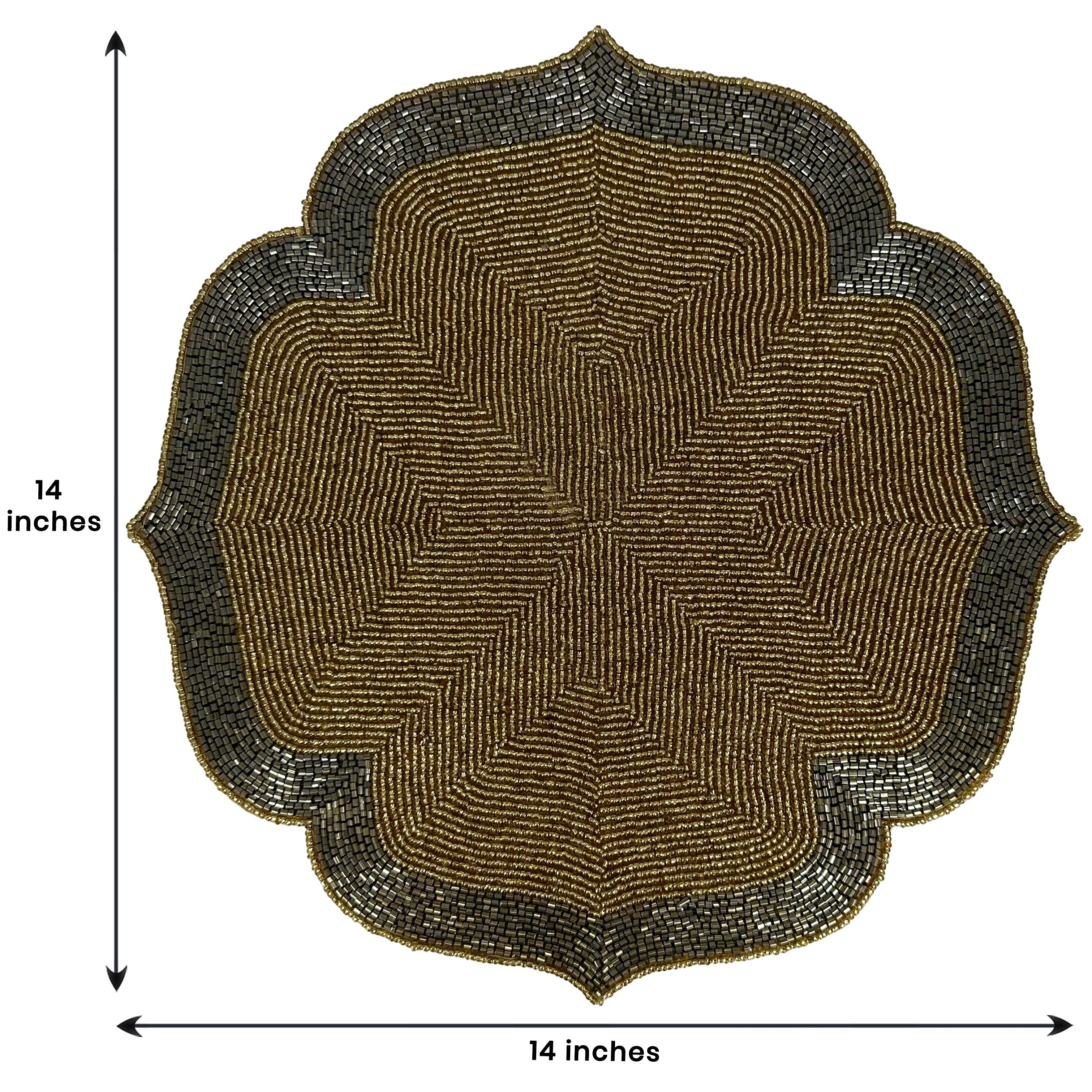 Gilded Shine – Beaded Placemats in Gold and Silver, Artistic Heat-Resistant Dining Table Décor 14 inch