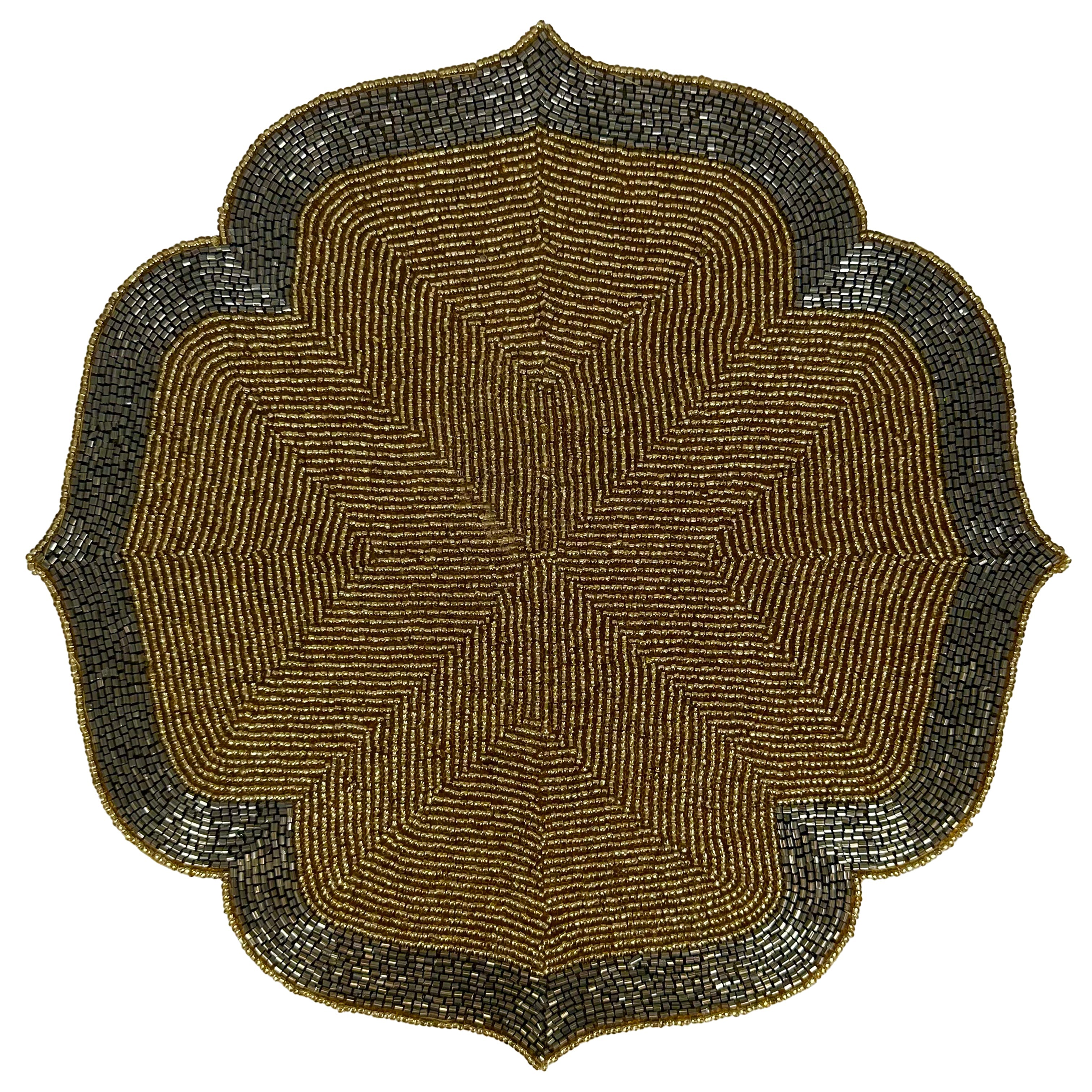 Gilded Shine – Beaded Placemats in Gold and Silver, Artistic Heat-Resistant Dining Table Décor 14 inch