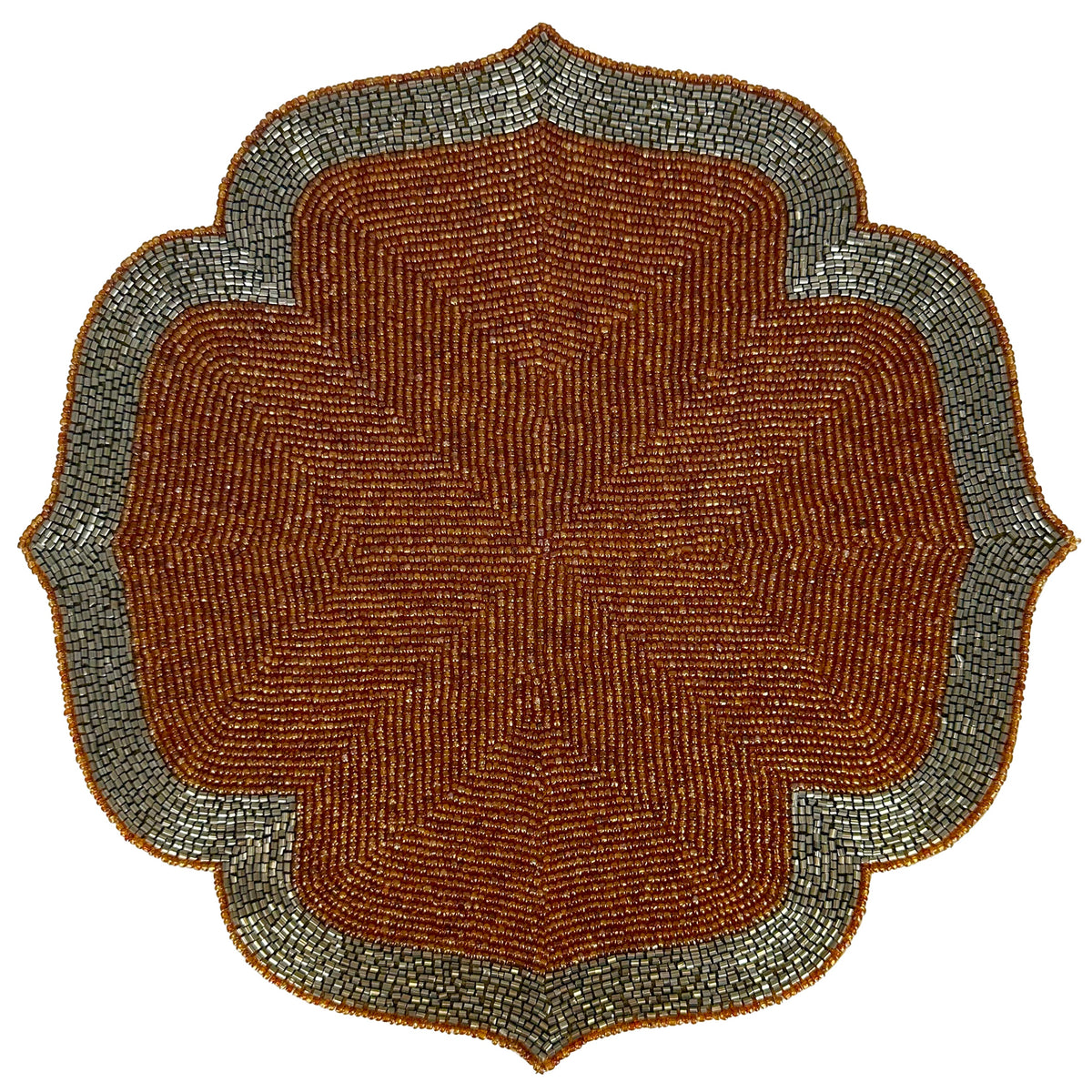Beaded Placemats – Burnt Orange Silver Artisan Table Mats, Heat Resistant & Non Slip