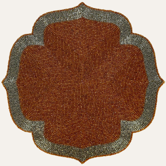 Beaded Placemats – Burnt Orange Silver Artisan Table Mats, Heat Resistant & Non Slip