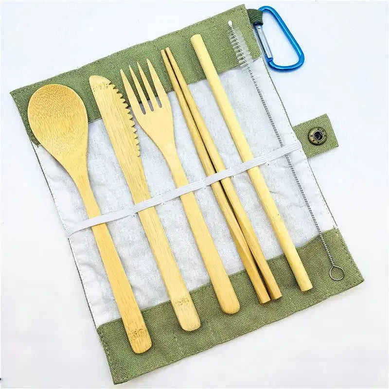 Portable Eco-Friendly Bamboo Flatware Set 7PCS Eco My Home  Natural Toothbrush ecomyhome.store United States