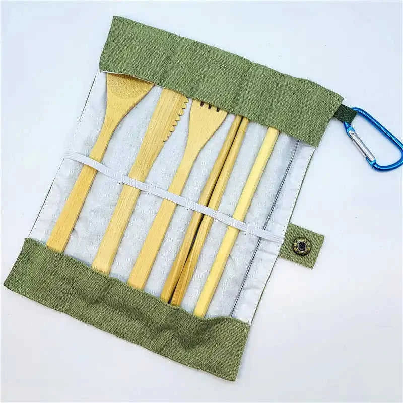 Portable Eco-Friendly Bamboo Flatware Set 7PCS Eco My Home  Natural Toothbrush ecomyhome.store United States