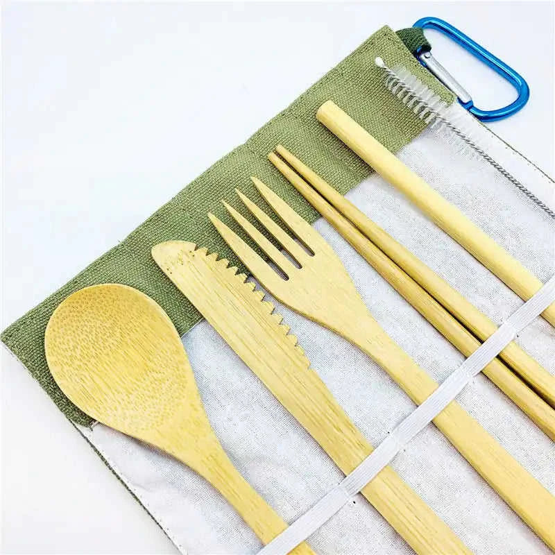 Portable Eco-Friendly Bamboo Flatware Set 7PCS Eco My Home  Natural Toothbrush ecomyhome.store United States